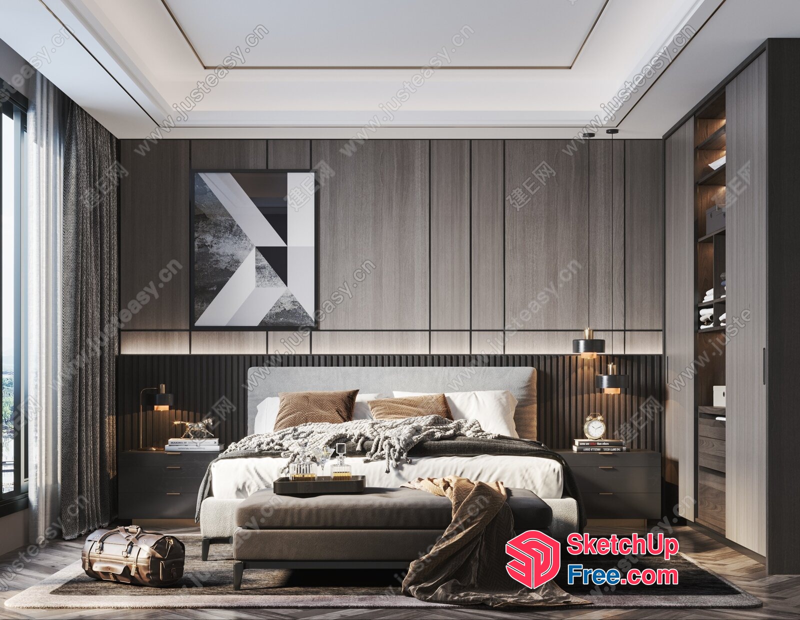 Modern Luxury Bedroom With Cozy Bed And Soft Lighting 3D SketchUp File