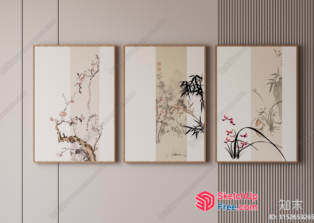 Elegant Japanese-Style Decorative Wall Art 3D SketchUp File
