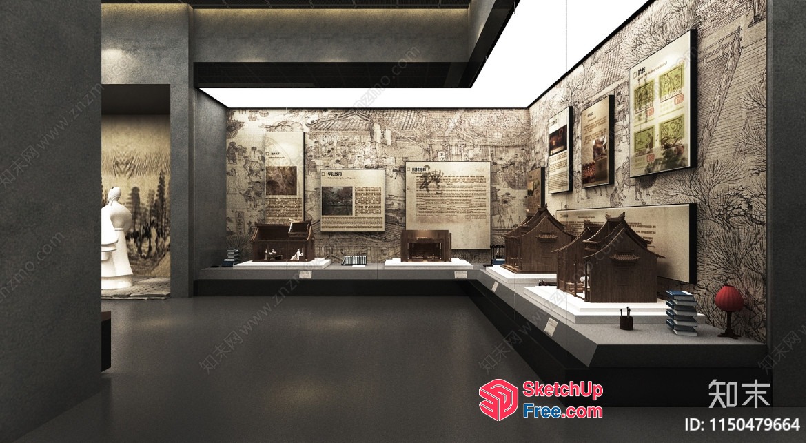 Antique Asian Art Gallery With Architectural Details 3D SketchUp File