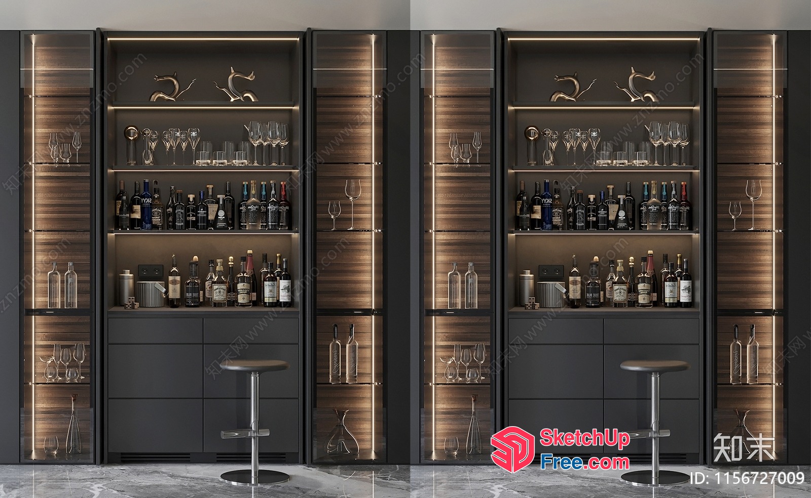 Luxurious Modern Bar With Elegant Glass And Wood Shelves 3D SketchUp File