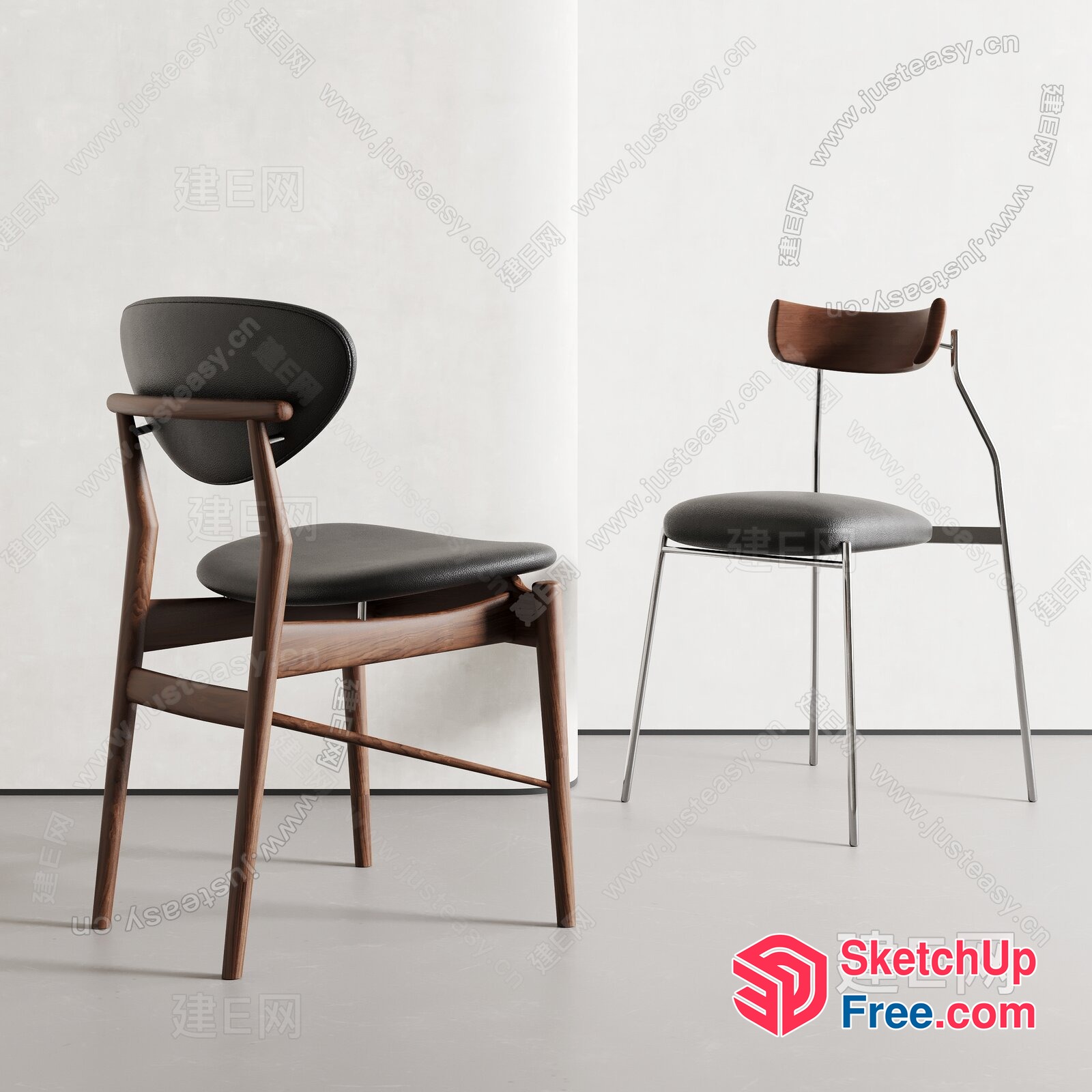 Modern Wood And Metal Chairs 3D SketchUp File