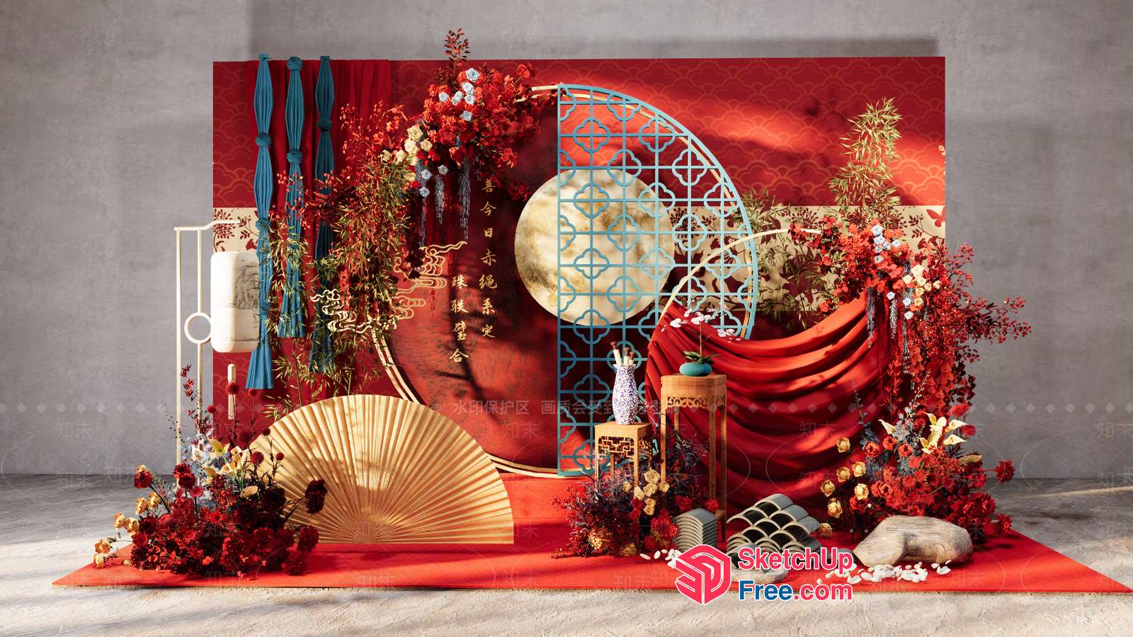 Red And Gold Traditional Chinese Decor 3D SketchUp File