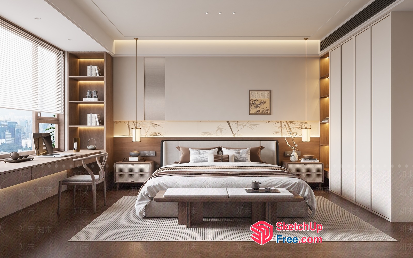 Modern Japanese-Inspired Bedroom With Minimalist Decor 3D SketchUp File