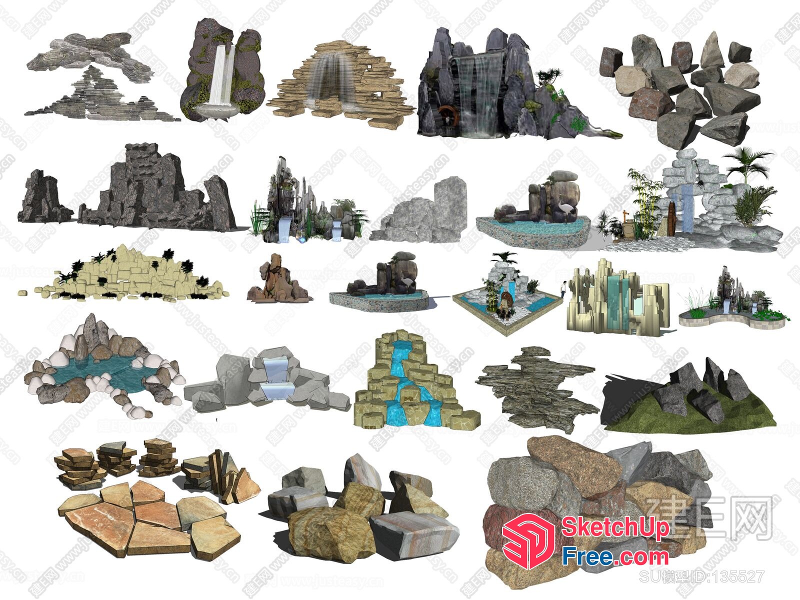 Natural Stone Wall And Waterfall Decorations 3D SketchUp File