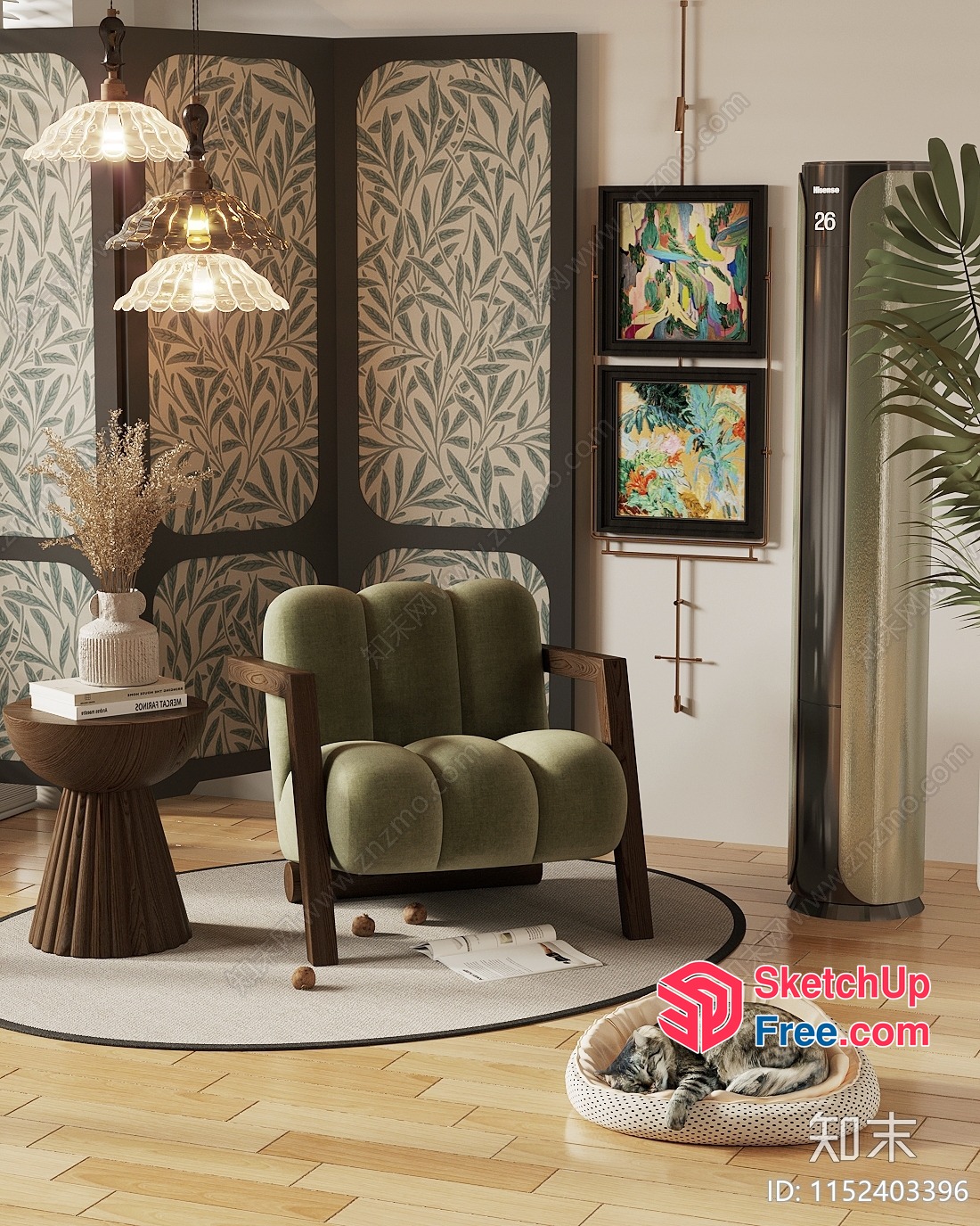 Cozy Modern Living Room With Wood Floor And Animal 3D SketchUp File