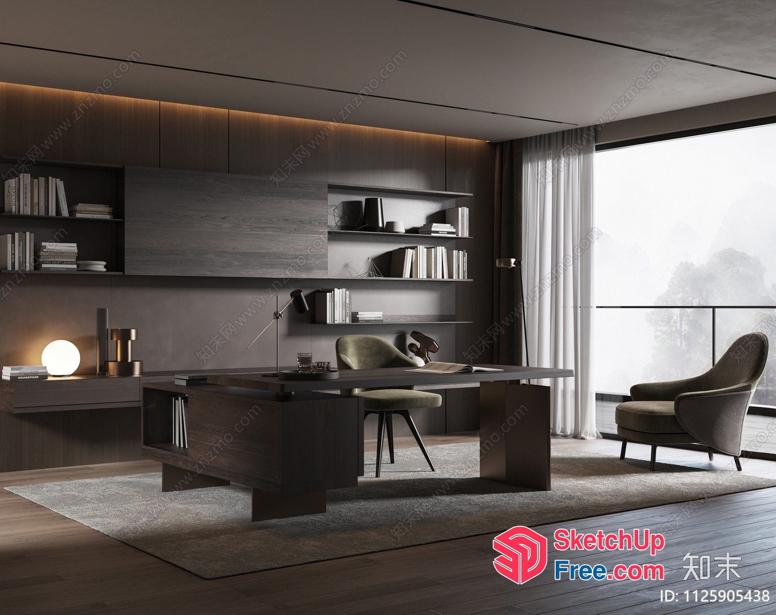 Modern Minimalist Office Space With Large Window 3D SketchUp File