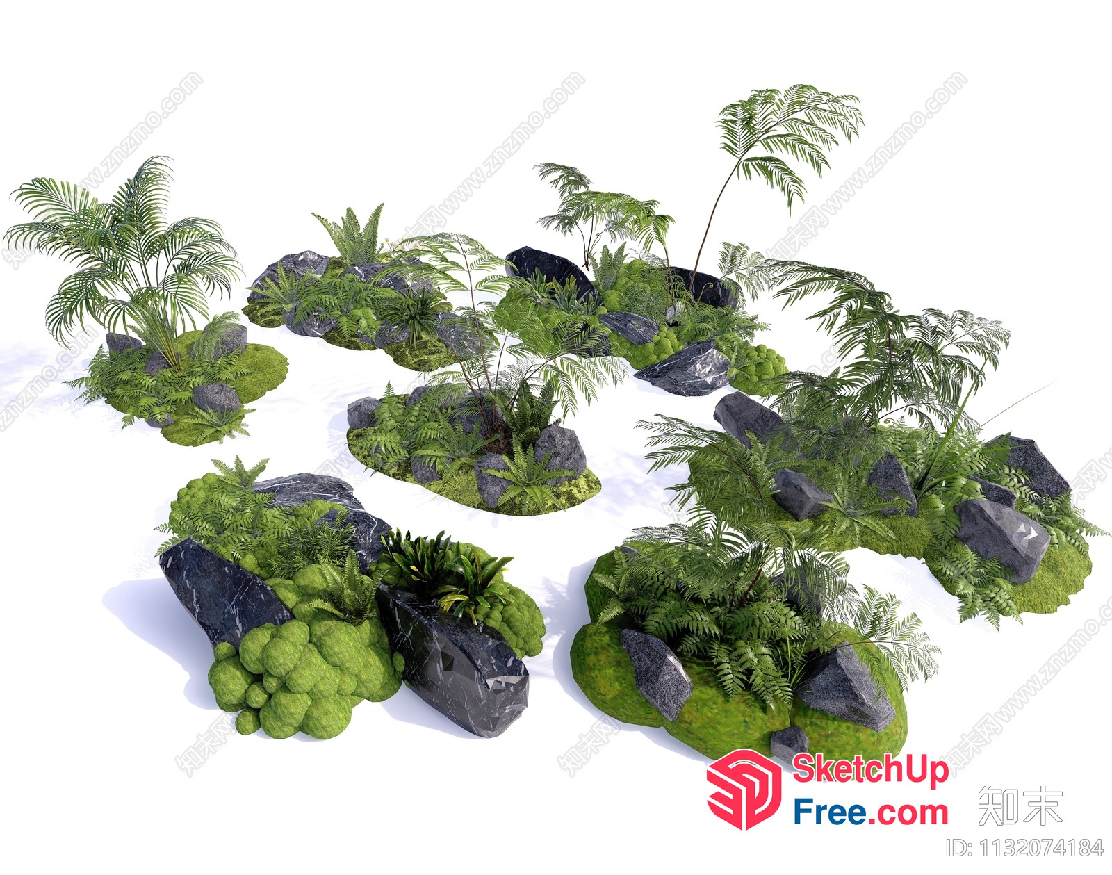 Tropical Landscape With Rocks And Plants 3D SketchUp File