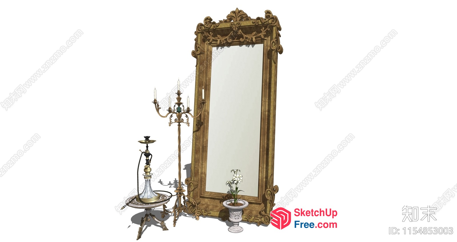 Ornate Gold Mirror And Decorative Items 3D SketchUp File