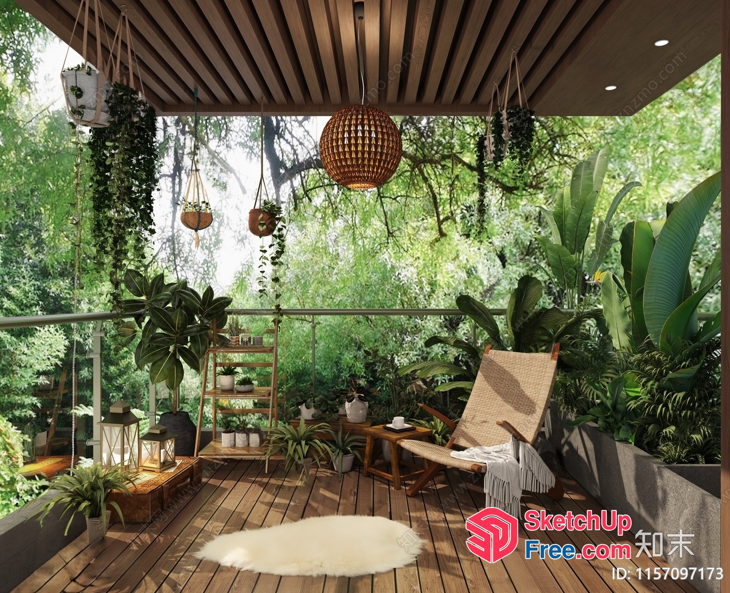 Cozy Outdoor Living Space With Plants And Furniture 3D SketchUp File