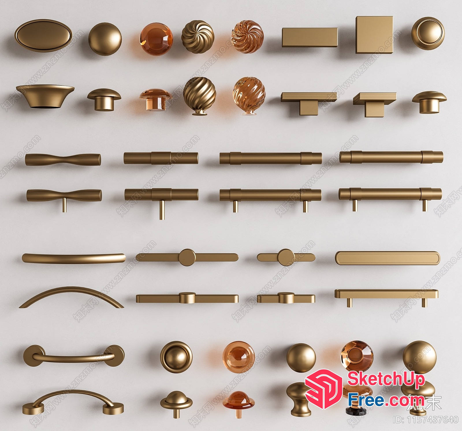 Modern Gold Door And Window Hardware Collection 3D SketchUp File