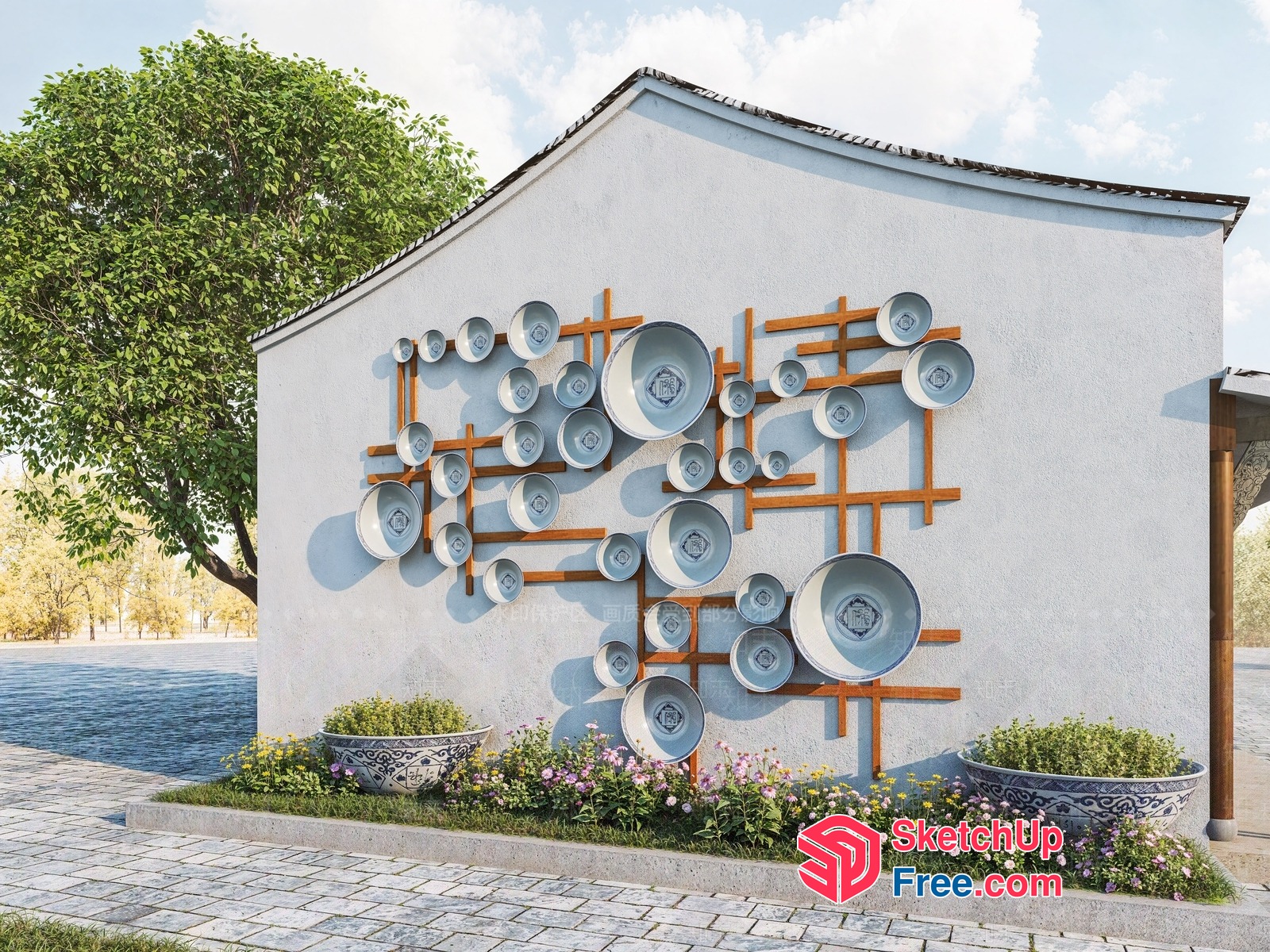 Exterior Wall Decor With Hanging Ceramic Plates 3D SketchUp File