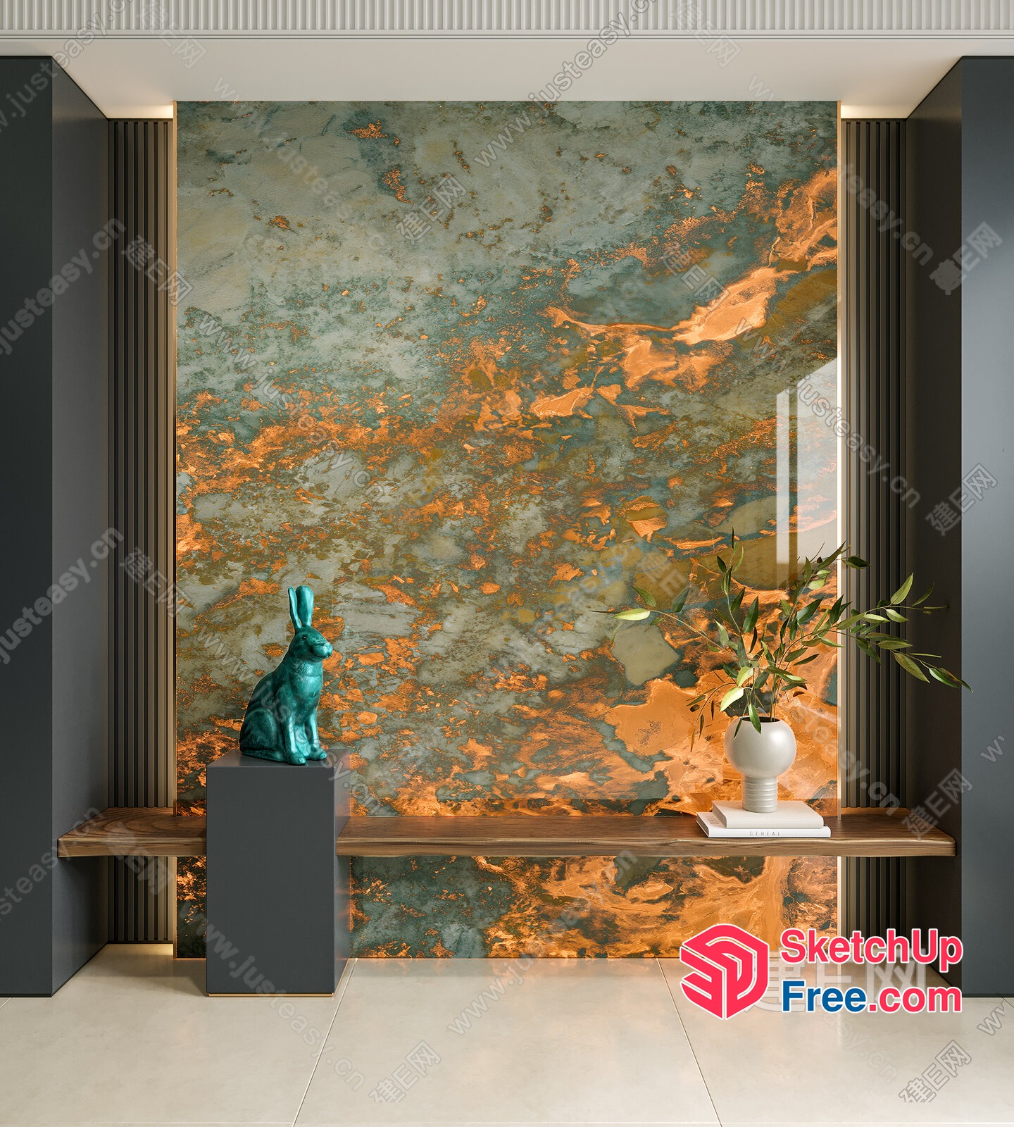Elegant Marble Accent Wall With Modern Decor 3D SketchUp File