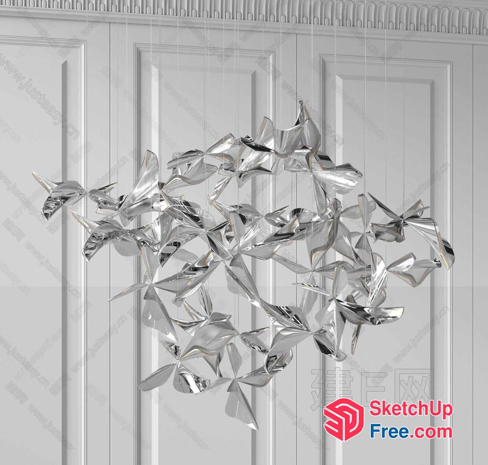 Elegant Silver Decorative Ceiling Light Fixture 3D SketchUp File