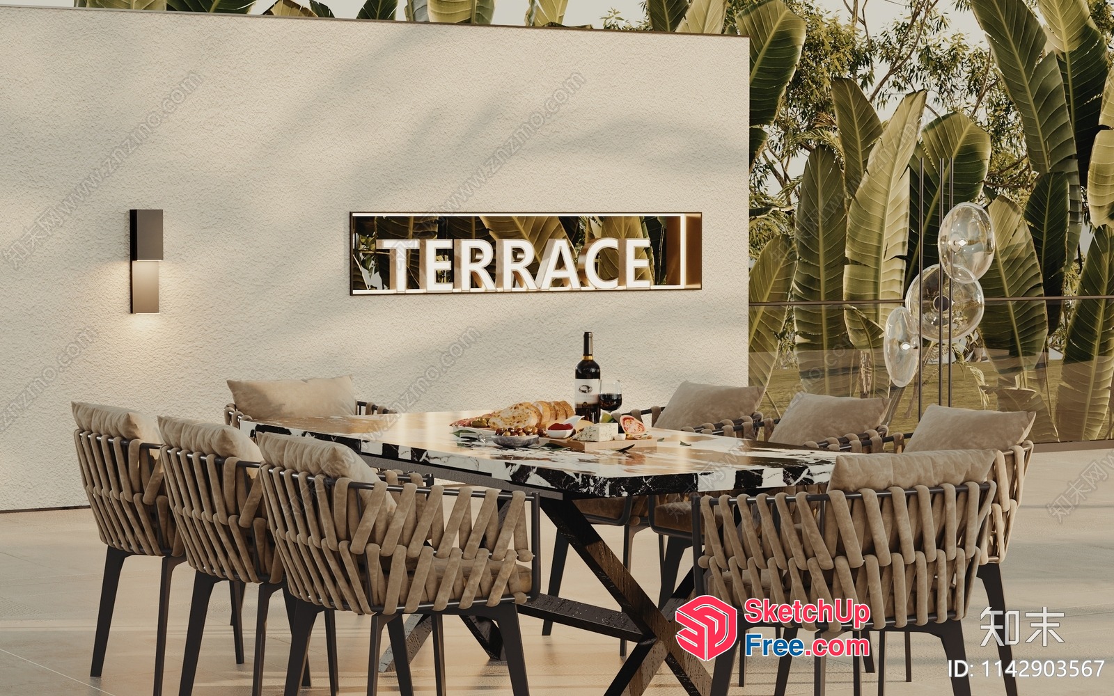 Elegant Outdoor Dining Space With Modern Furniture 3D SketchUp File
