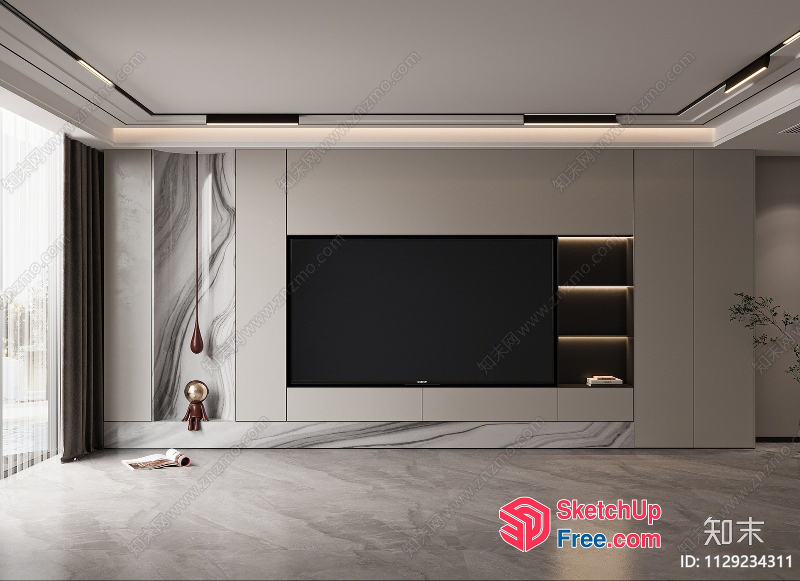 Modern Minimalist Living Room With Sleek Tv Wall 3D SketchUp File