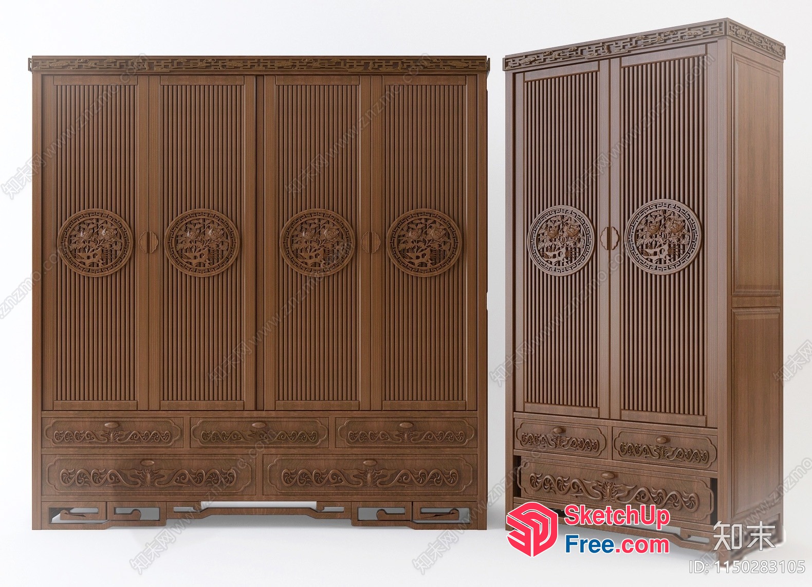 Ornate Wooden Wardrobes With Intricate Carvings 3D SketchUp File