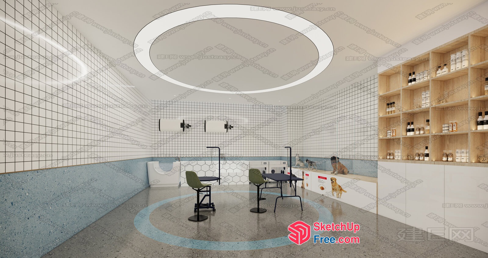 Pet Grooming Salon Interior With Modern Decor And Shelves 3D SketchUp File