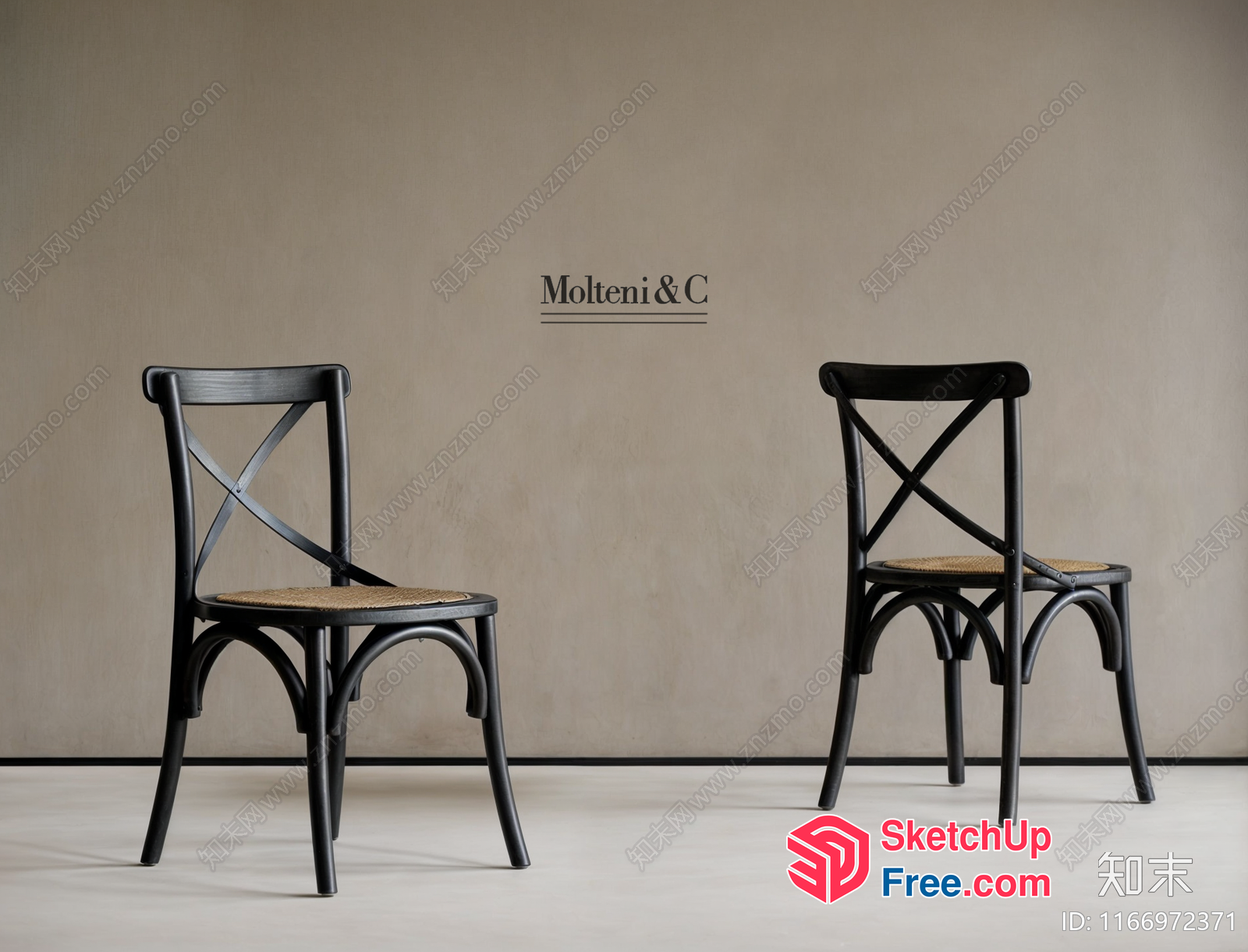 Two Chairs With A Cross-Back Design And Woven Seat 3D SketchUp File