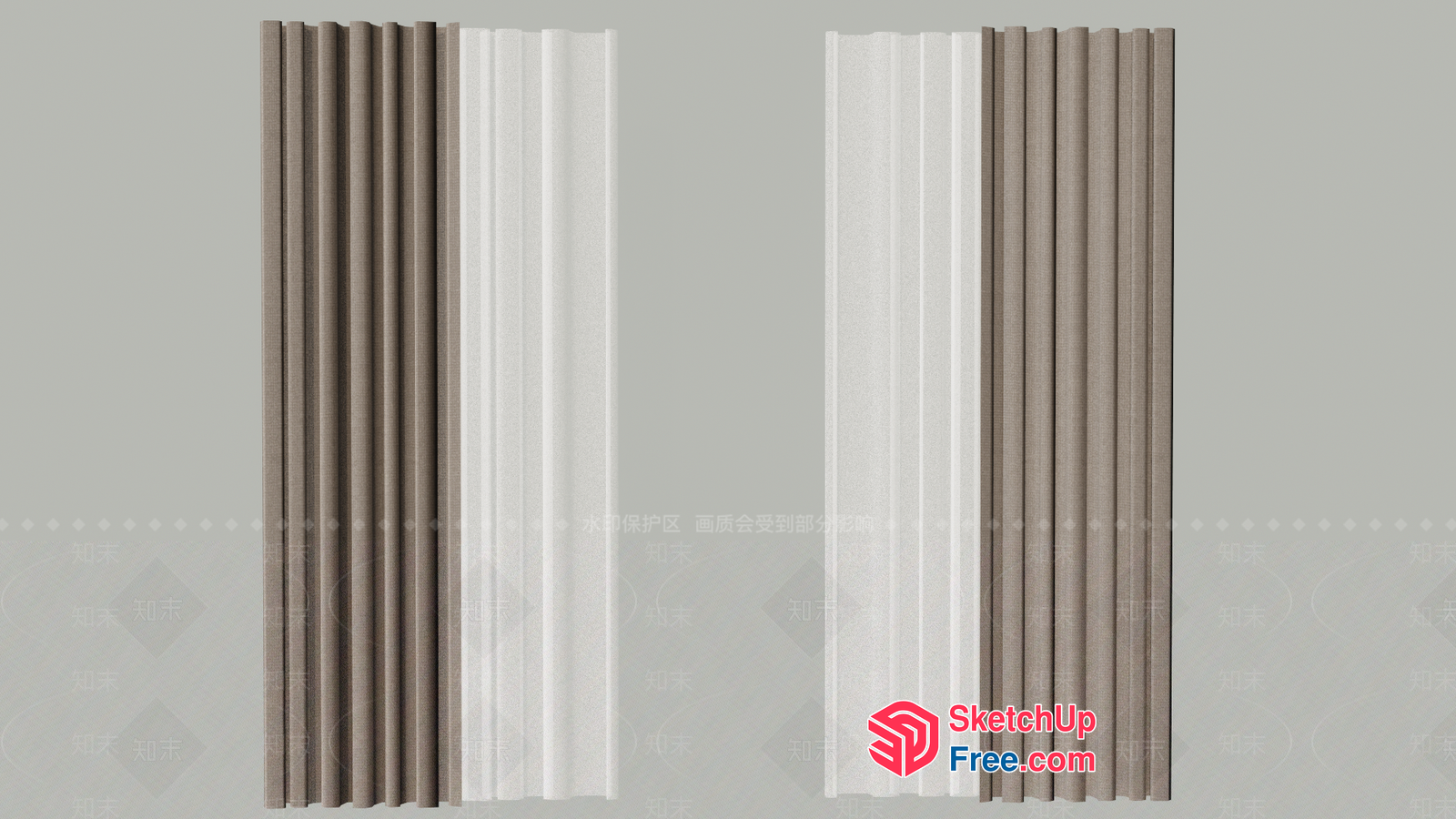 Two Sets Of Vertical Pleated Curtains 3D SketchUp File