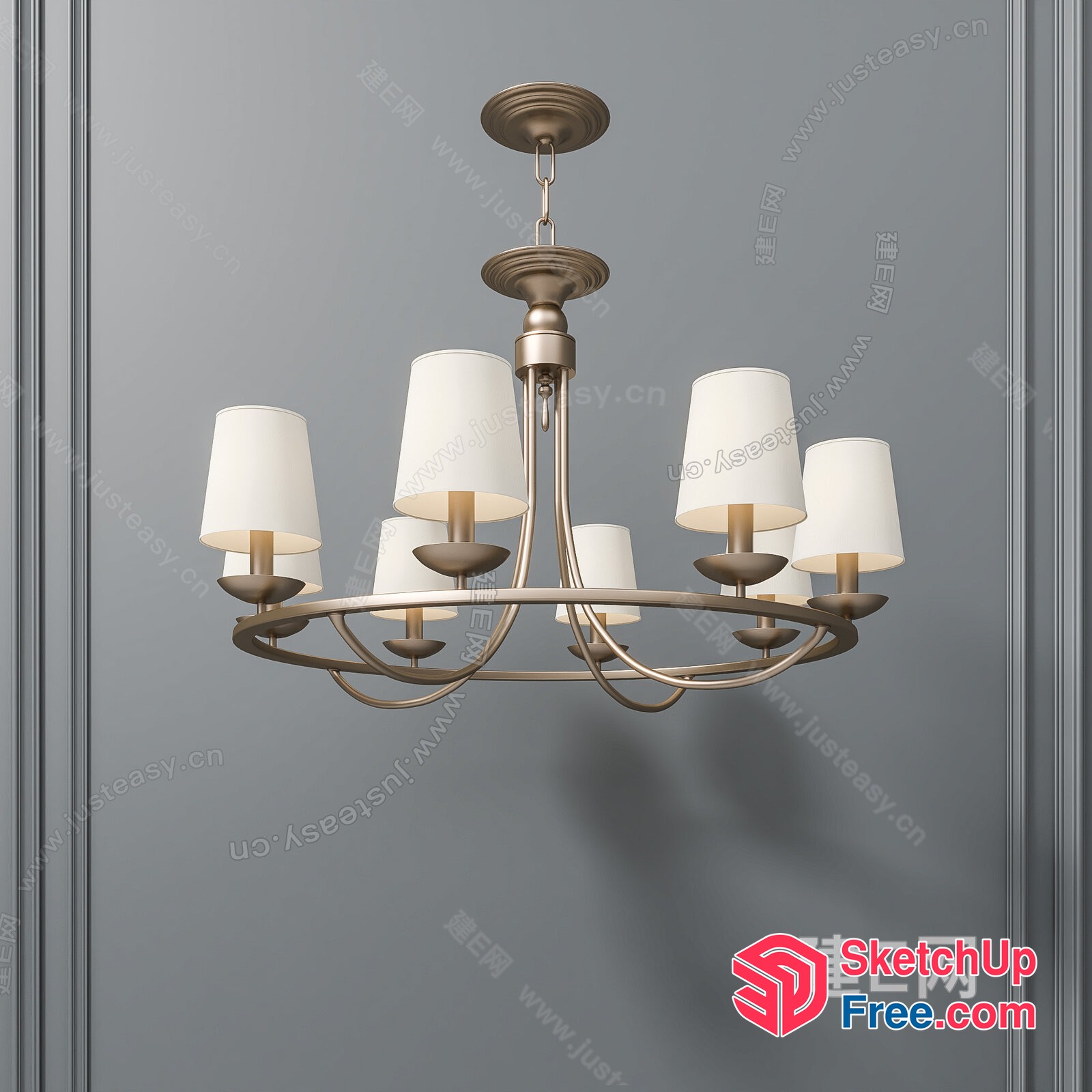 Elegant Chandelier With White Lampshades And Gold Accents 3D SketchUp File