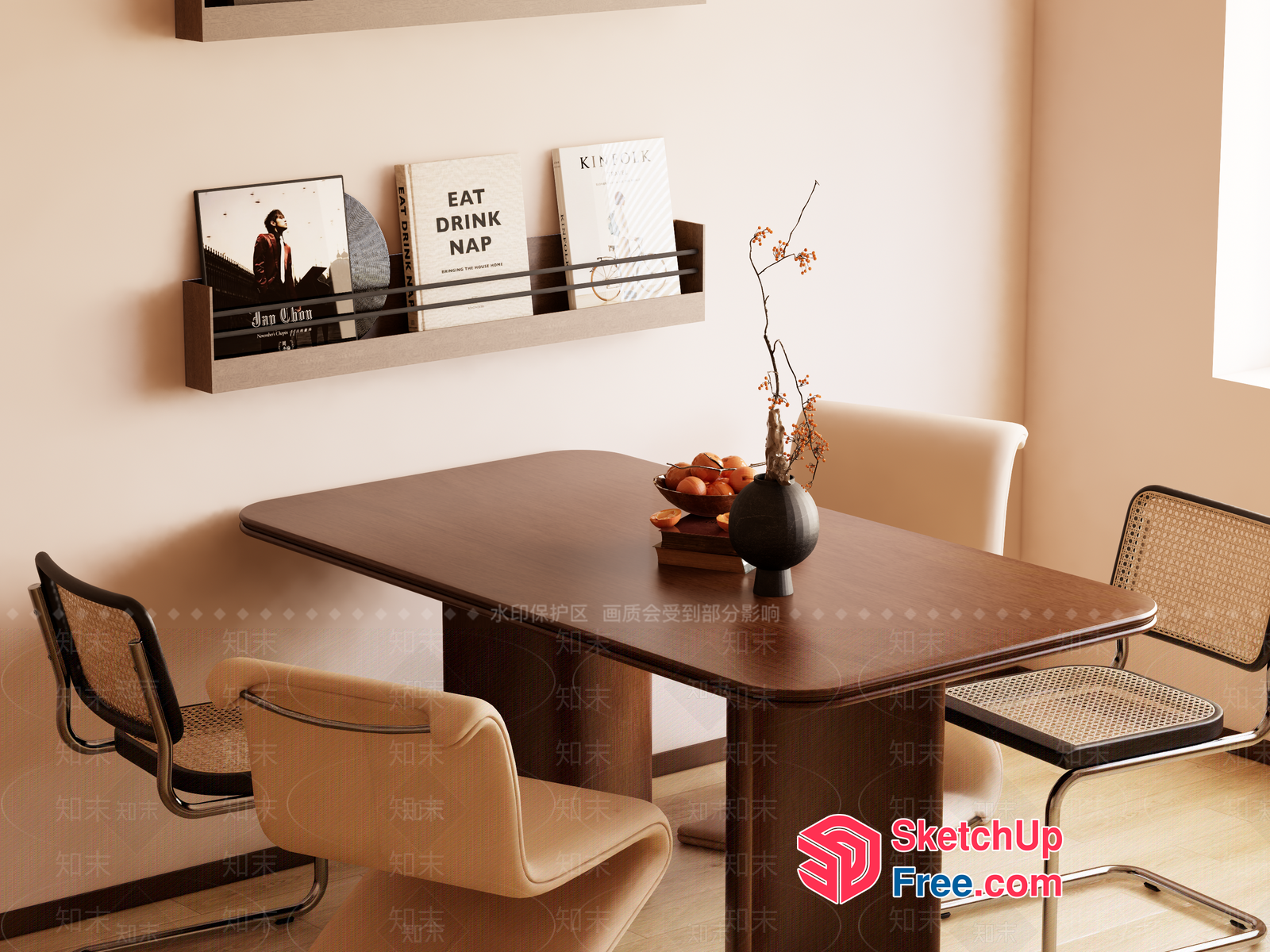 Modern Minimalist Dining Room With Wood Table And Chairs 3D SketchUp File