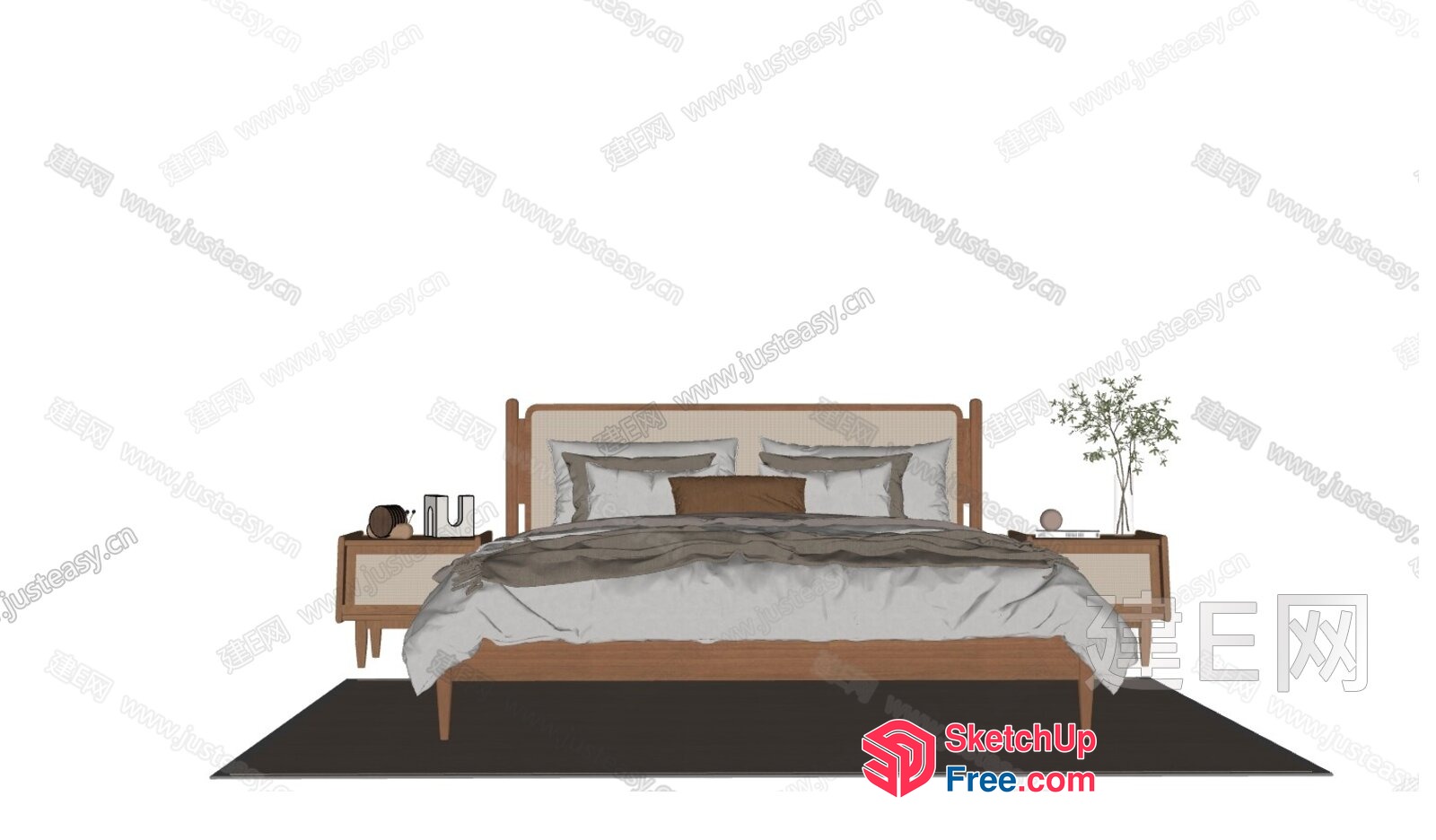 Modern Bed With Nightstands And Bedside Tables 3D SketchUp File