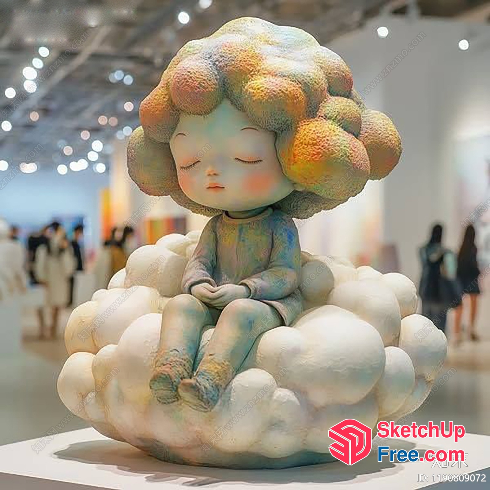 Peaceful Childlike Sculpture Sitting On A Cloud 3D SketchUp File
