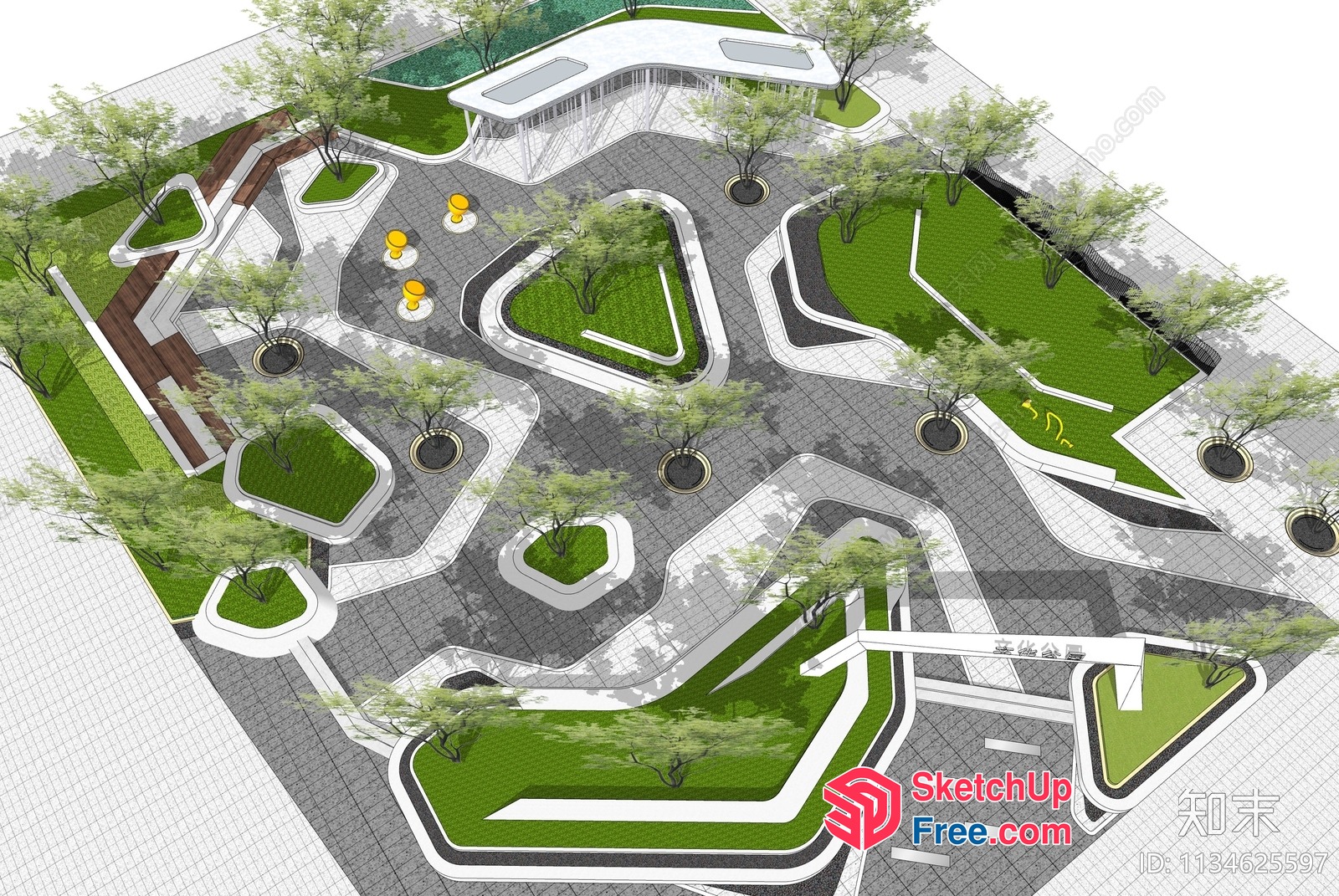 Modern Outdoor Space With Unique Landscaping And Walkways 3D SketchUp File