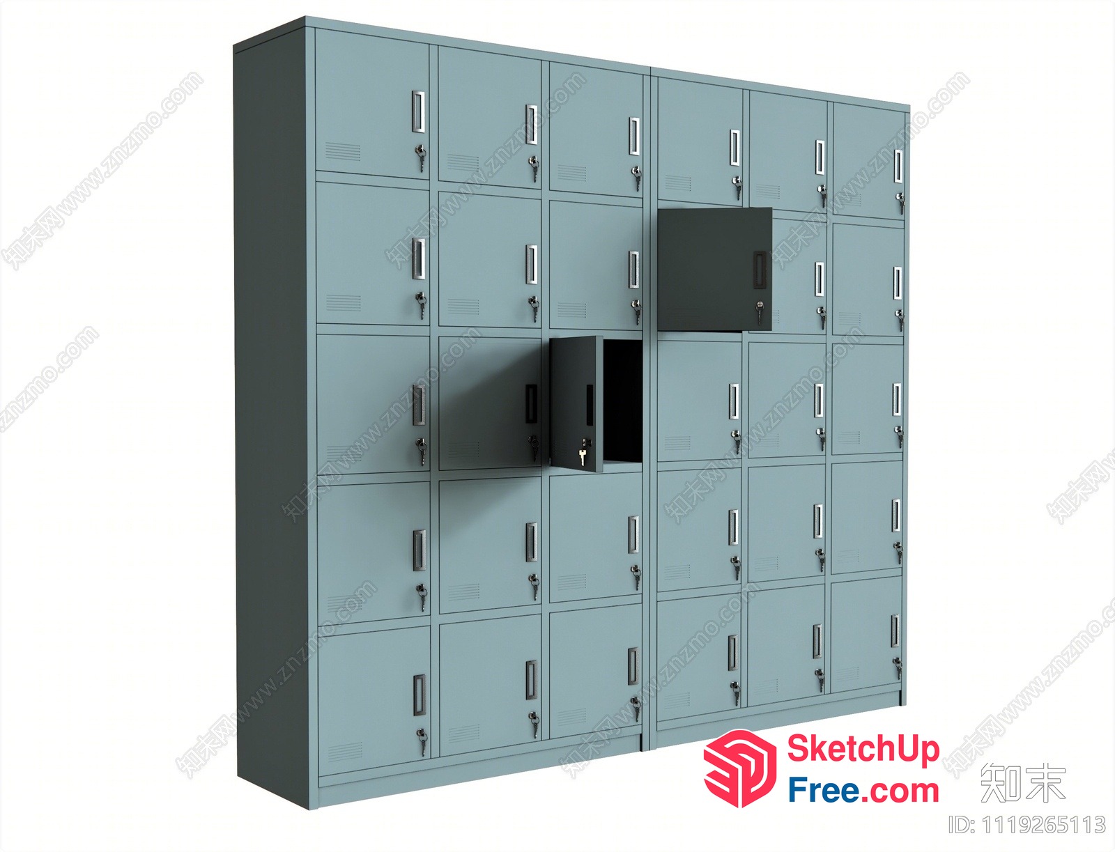 Large Gray Metal Lockers With Multiple Doors And Locks 3D SketchUp File