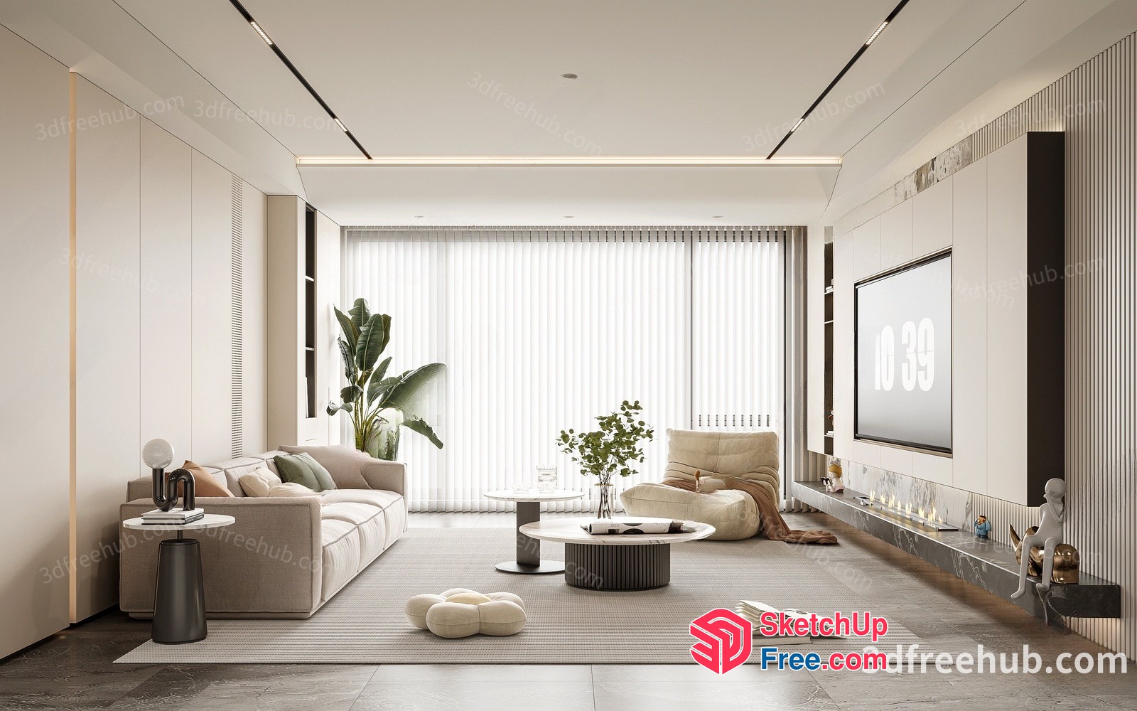Minimalist Living Room Design With Neutral Color Palette 3D SketchUp File