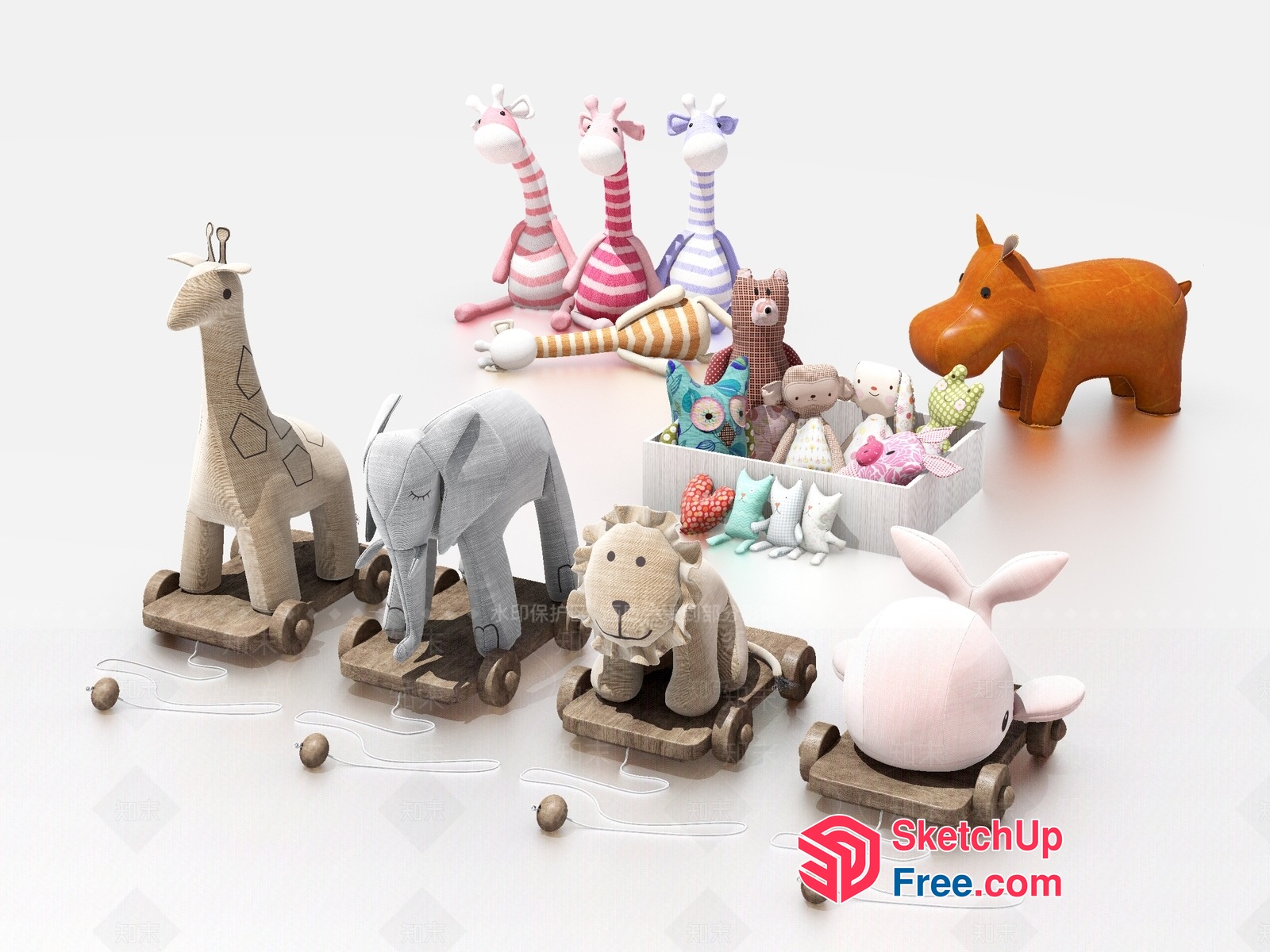 Colorful Stuffed Animals And Toys In A Whimsical Scene 3D SketchUp File