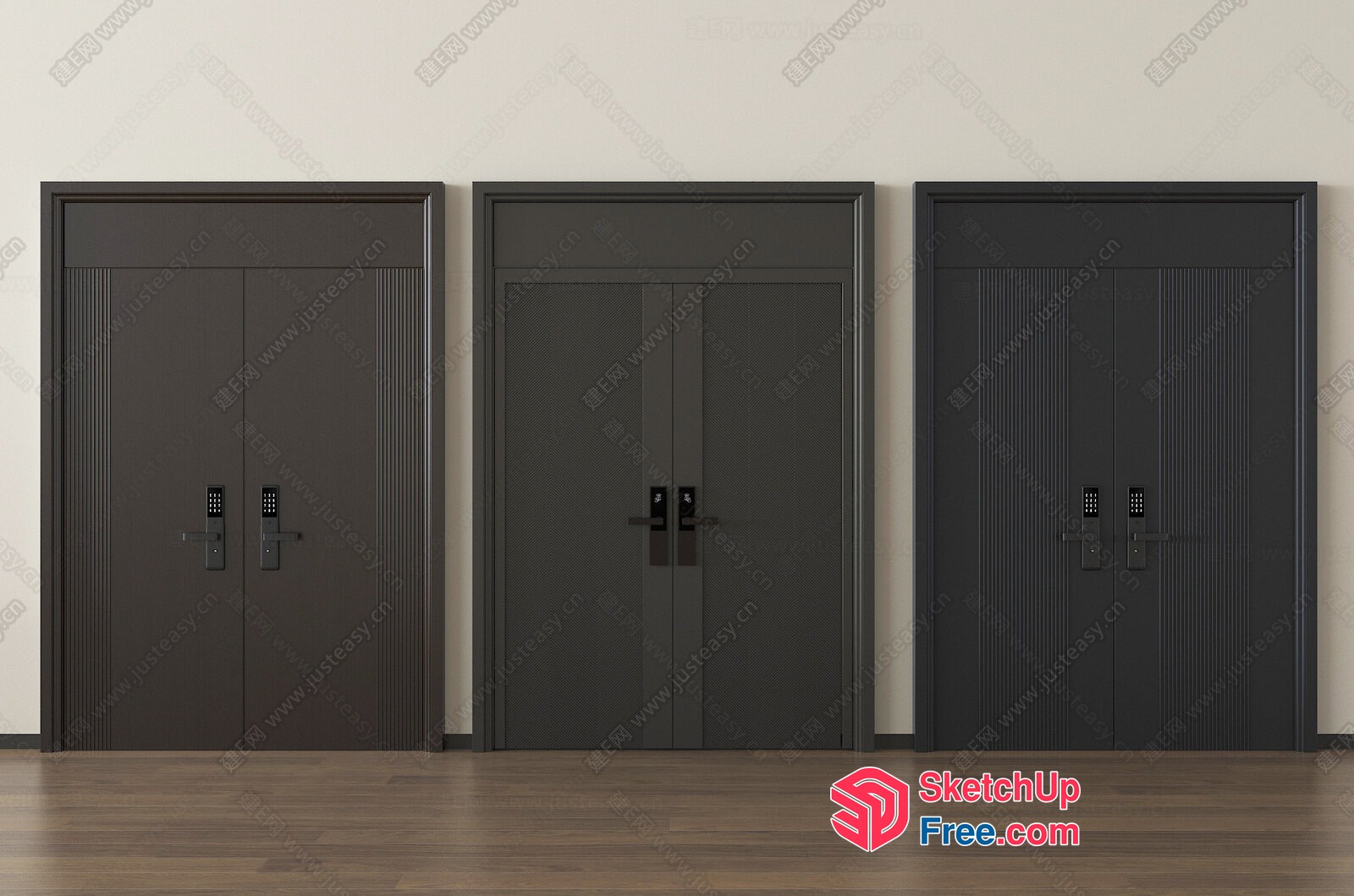 Three Black Doors In A Row 3D SketchUp File