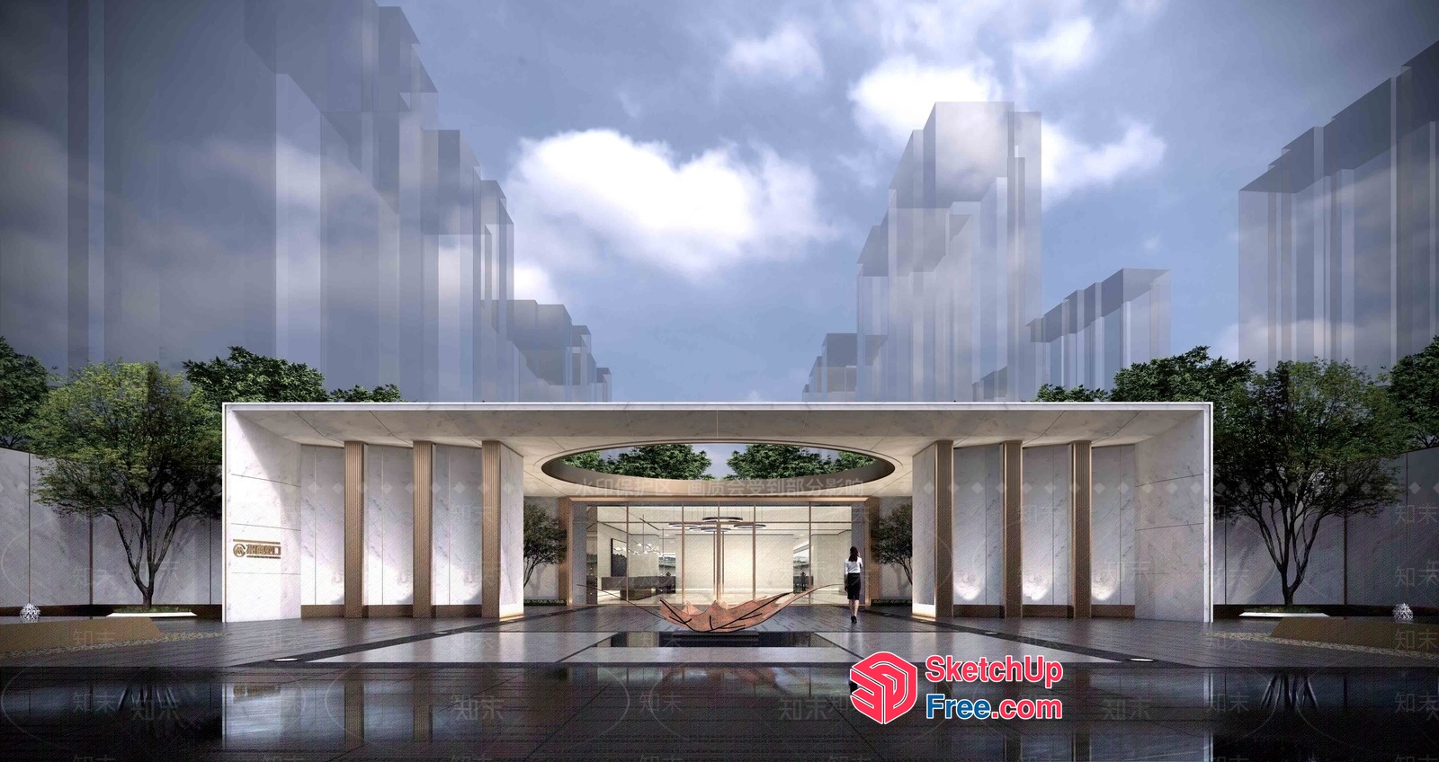 Modern Luxury Entrance With Glass And Marble Features 3D SketchUp File