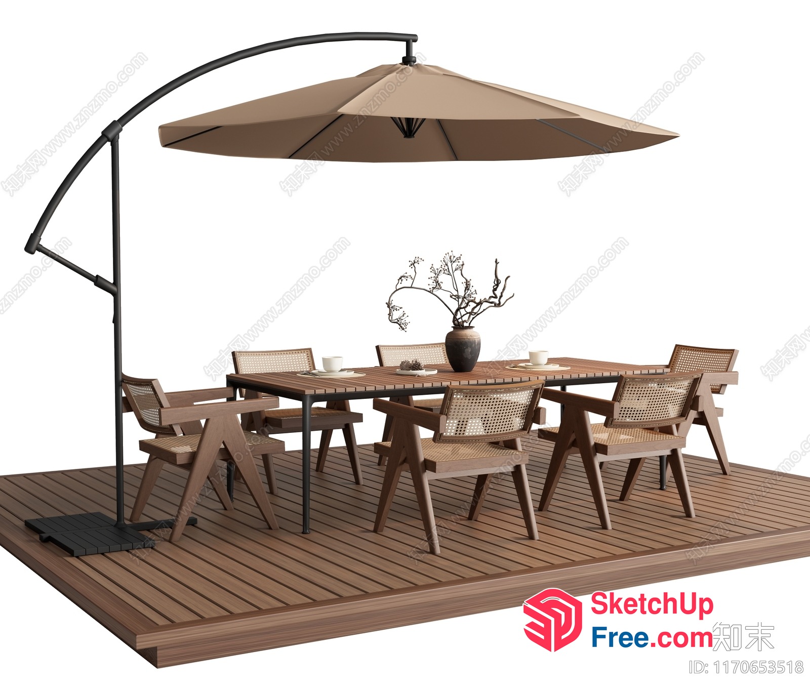 Outdoor Patio Dining Set With Umbrella 3D SketchUp File