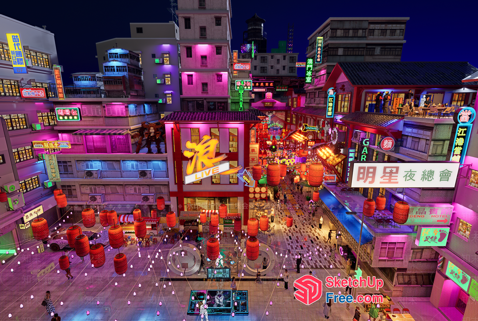 Vibrant Night Market Scene 3D SketchUp File