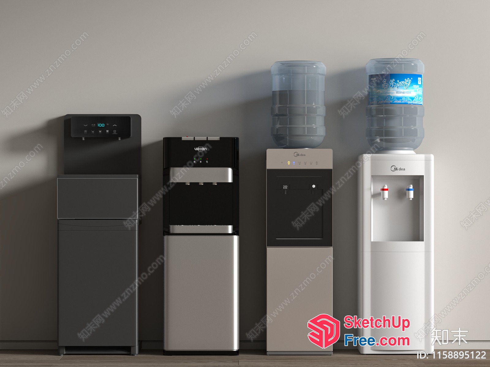 Water Dispensers With Digital Displays And Multiple Bottle Options 3D SketchUp File