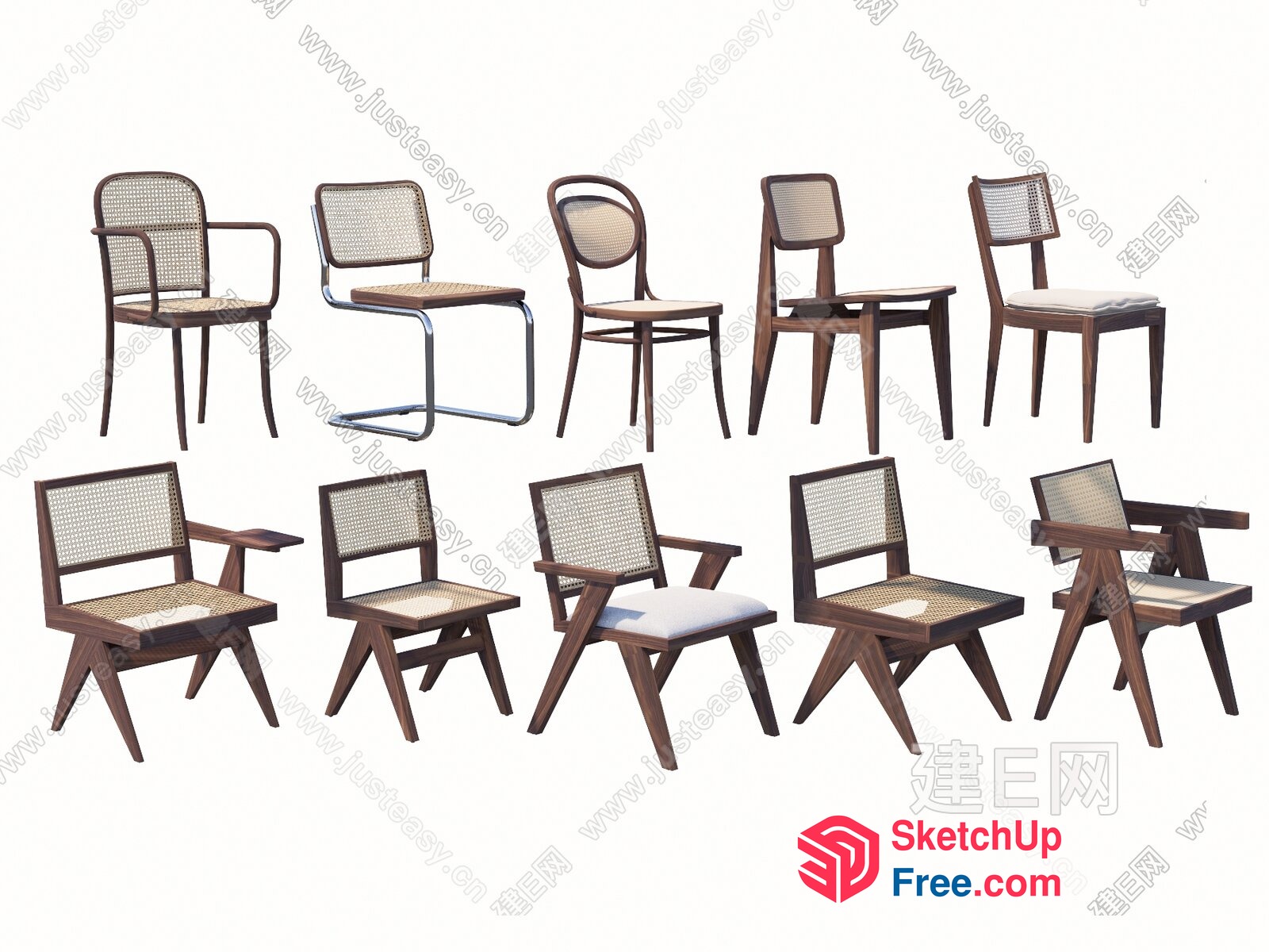 Wooden Chairs With Cane Backs And Seats 3D SketchUp File