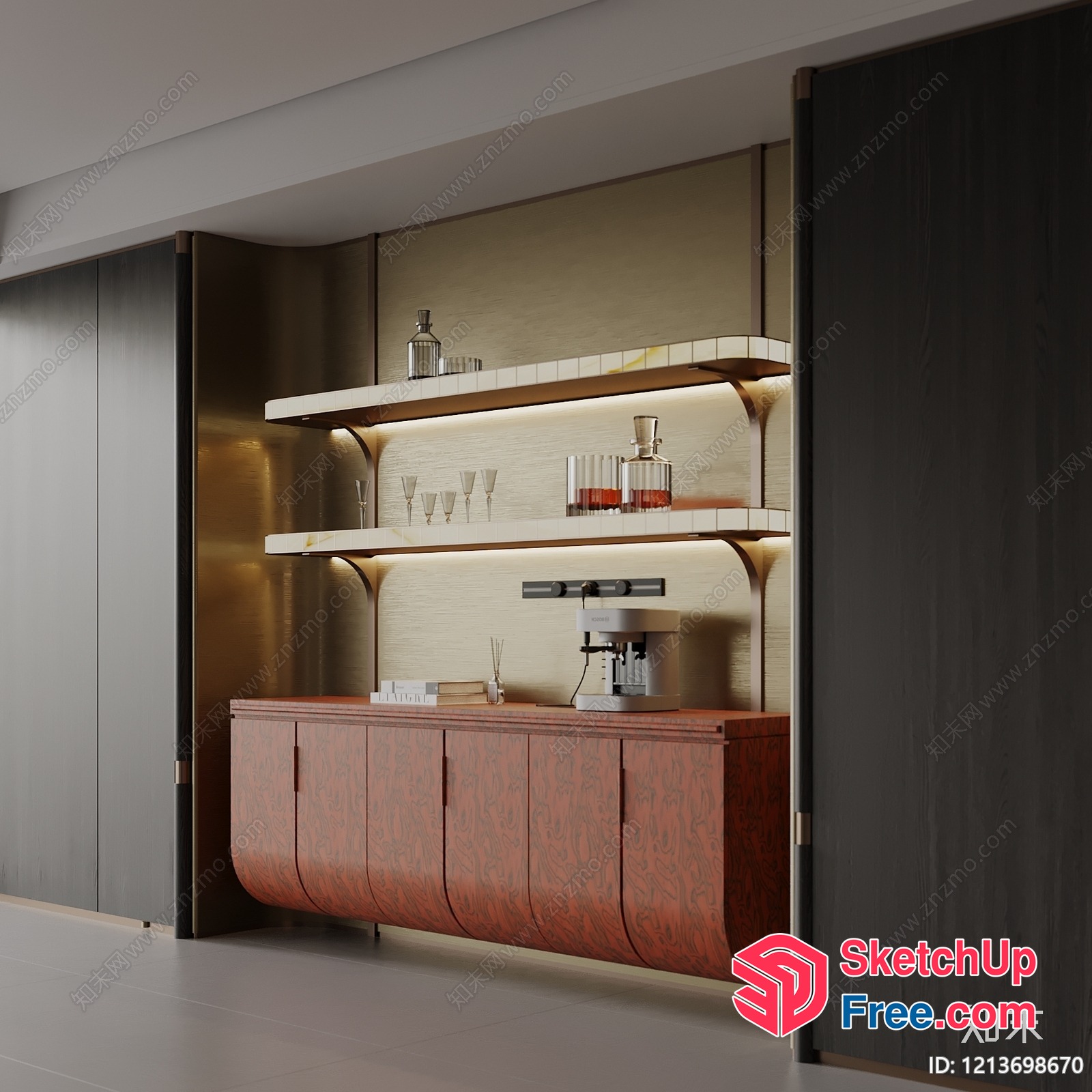 Elegant Bar Area With Shelves And Cabinets 3D SketchUp File