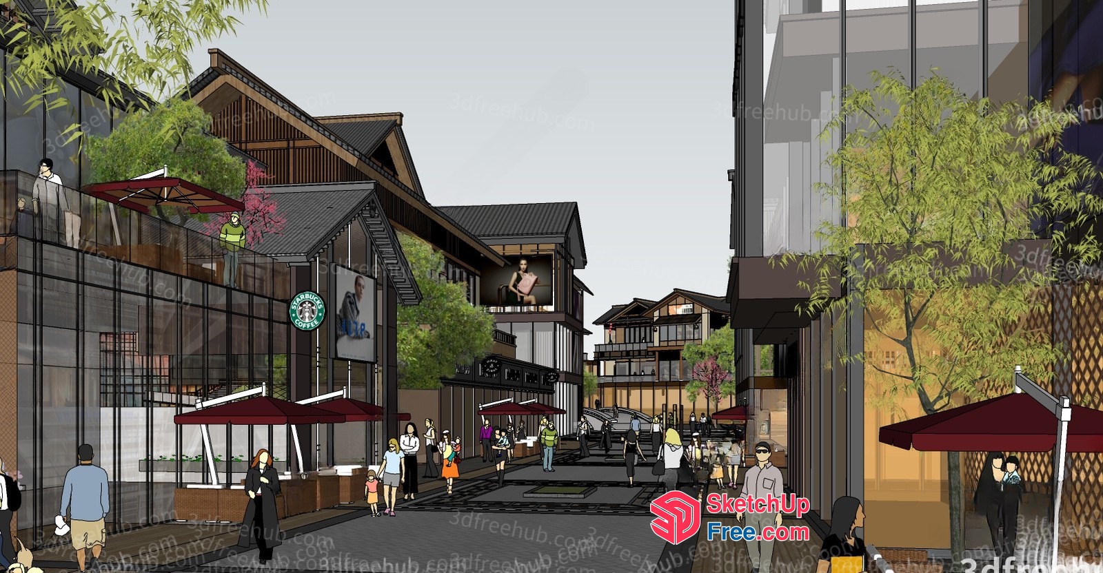 Urban Street Scene With Modern Buildings And People 3D SketchUp File