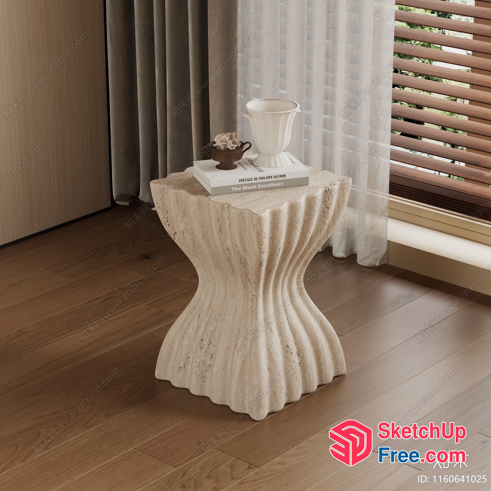Elegant Stone End Table With Unique Carved Design 3D SketchUp File