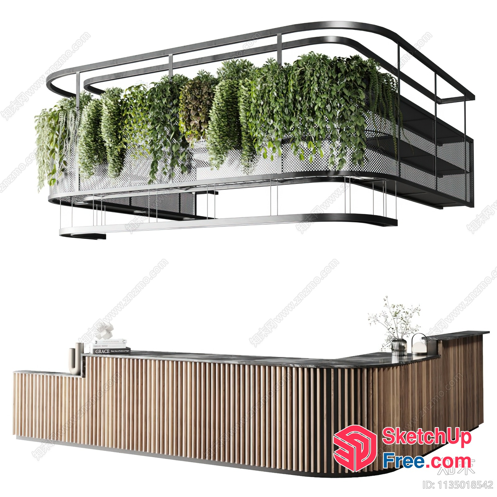 Elegant And Modern Reception Desk With Greenery 3D SketchUp File