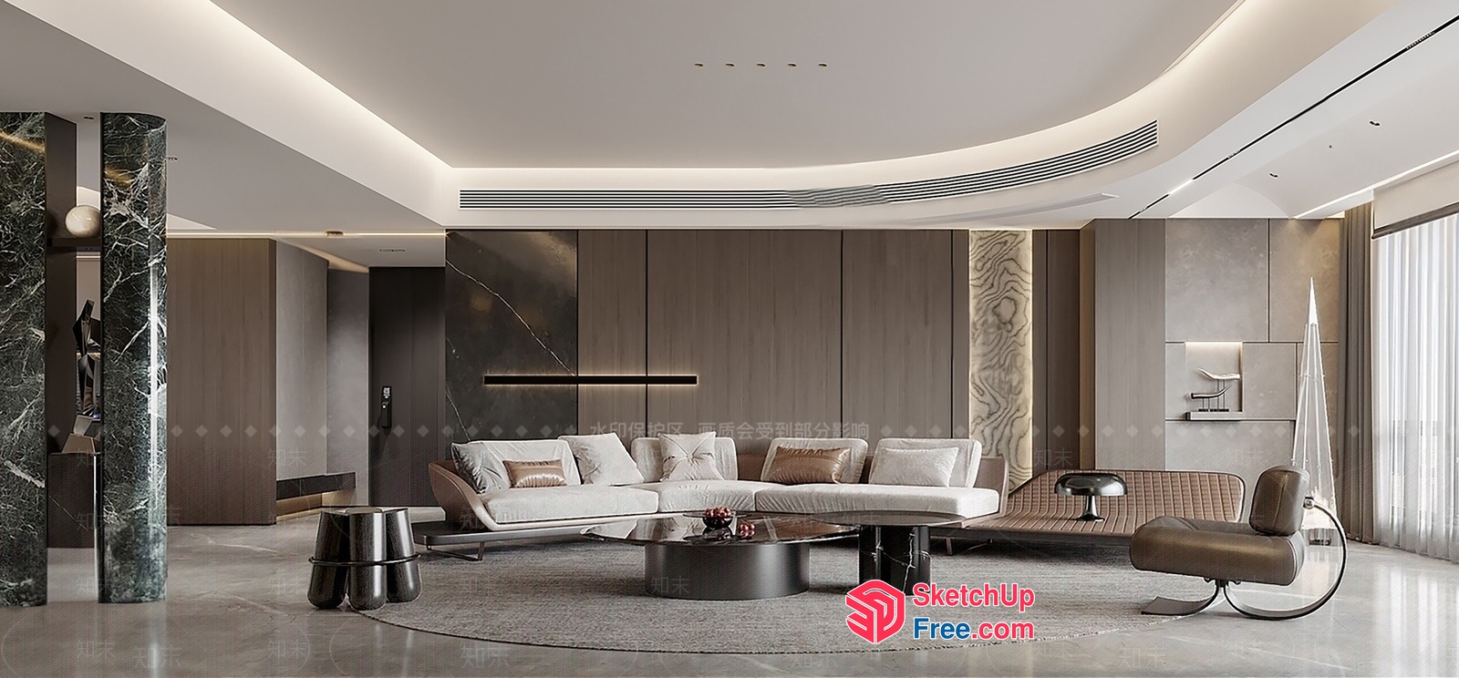 Modern Living Room With Sleek Furniture And Neutral Color Scheme 3D SketchUp File
