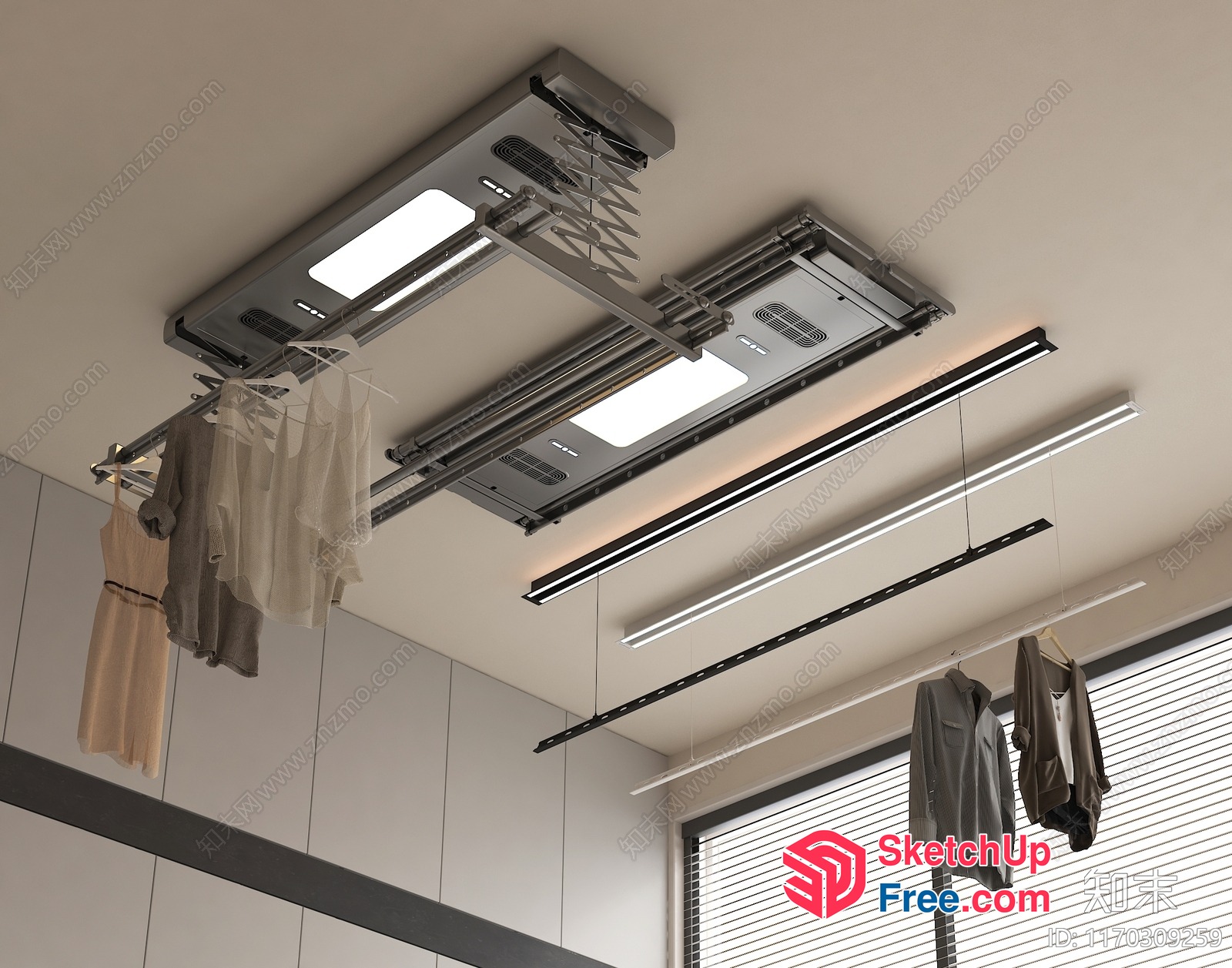Modern Ceiling-Mounted Laundry System With Led Lighting 3D SketchUp File