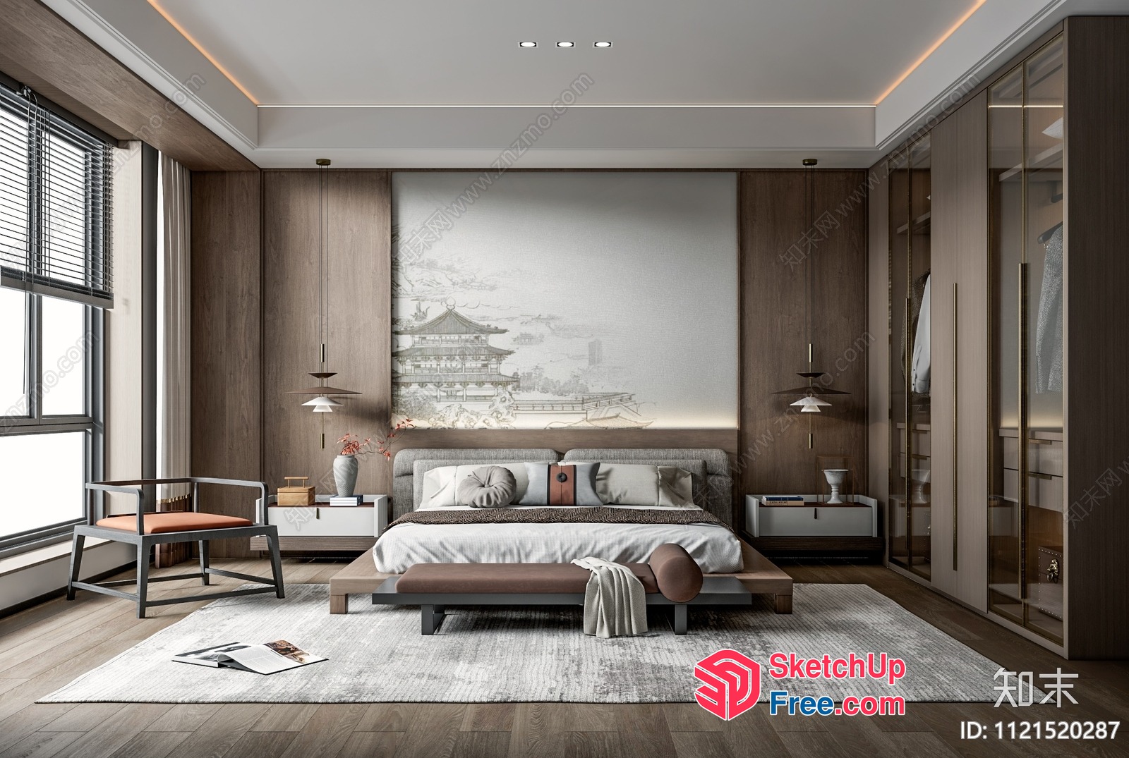 Modern Asian-Inspired Bedroom With Elegant Furniture 3D SketchUp File