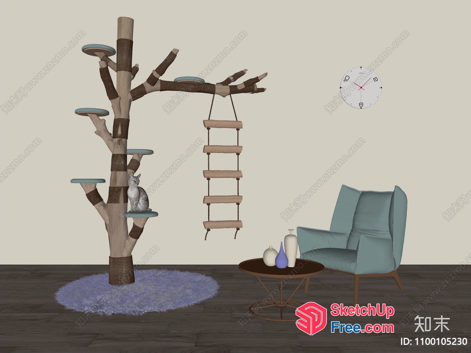 Cozy Modern Cat Tree And Chair Interior 3D SketchUp File