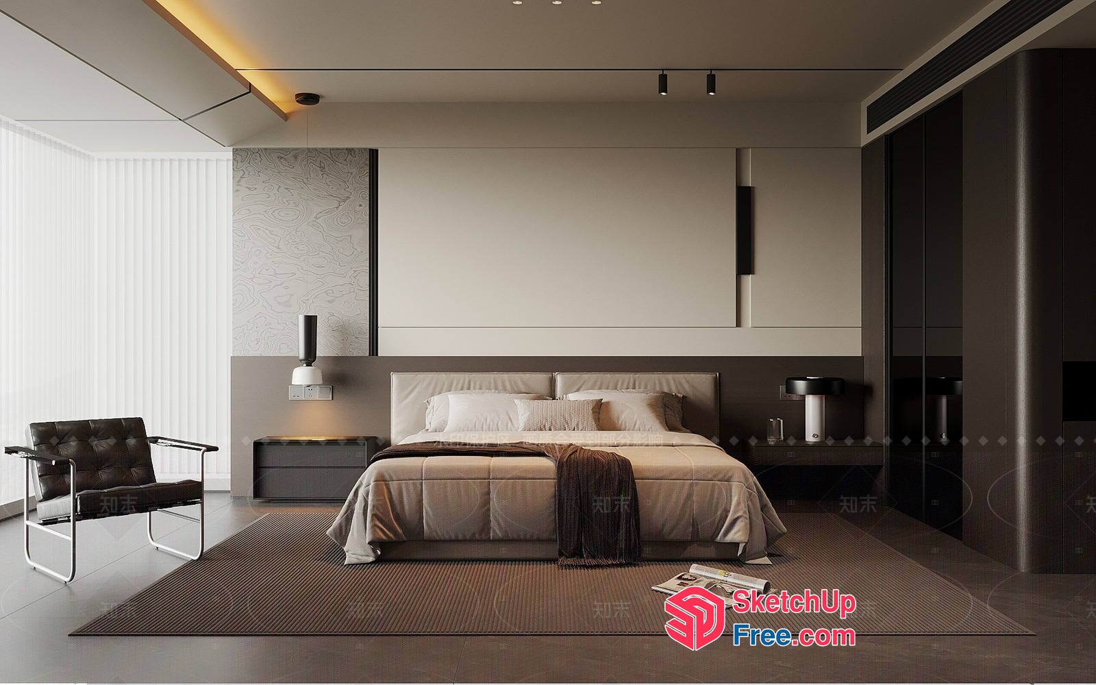 Modern Bedroom With Neutral Color Scheme And Sleek Furniture 3D SketchUp File