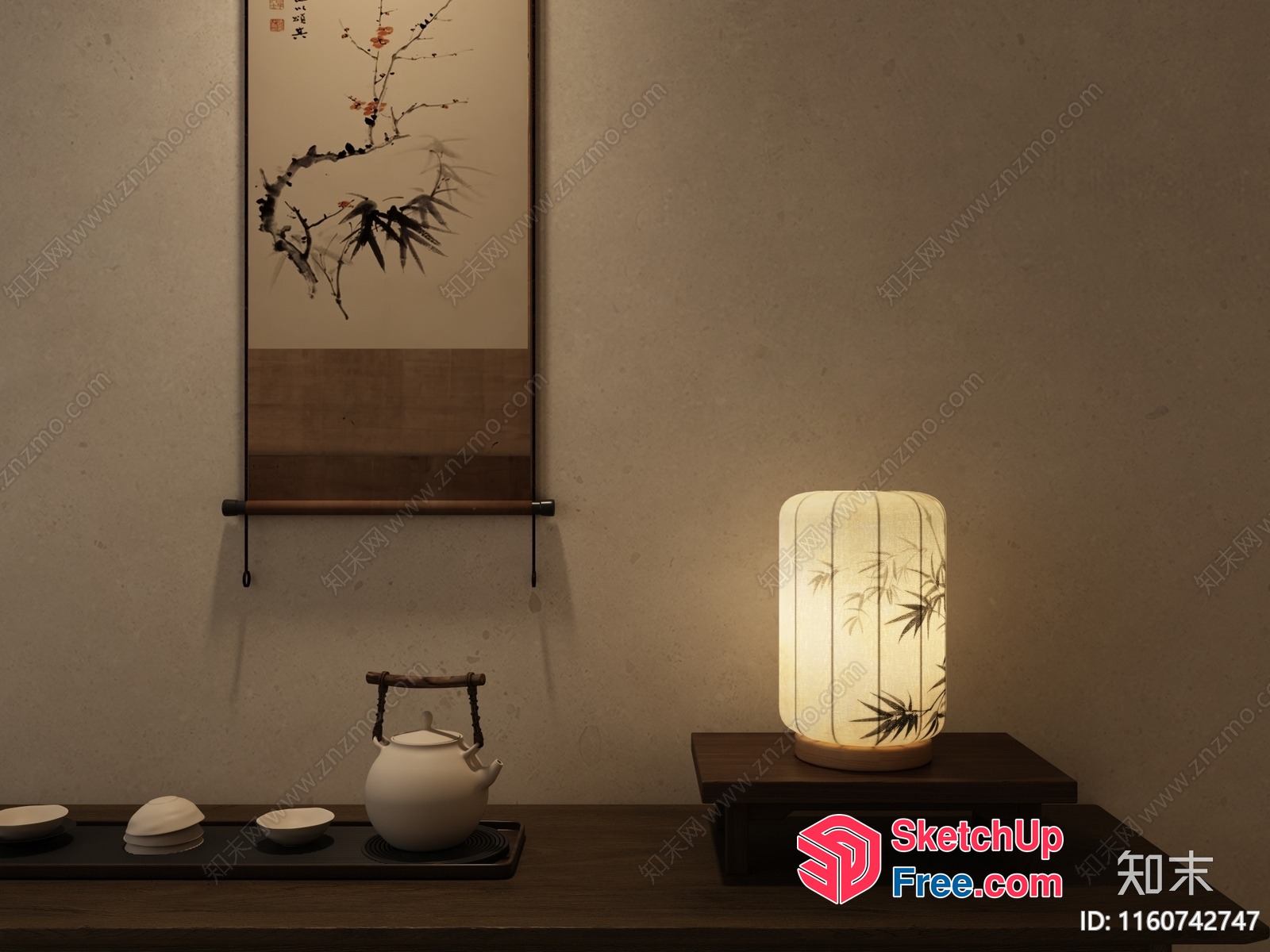 Traditional Japanese-Style Interior With Tea Set And Wall Hanging 3D SketchUp File