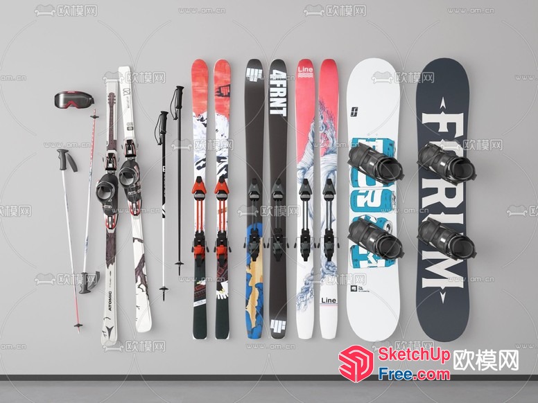 Skiing And Snowboarding Equipment Collection 3D SketchUp File