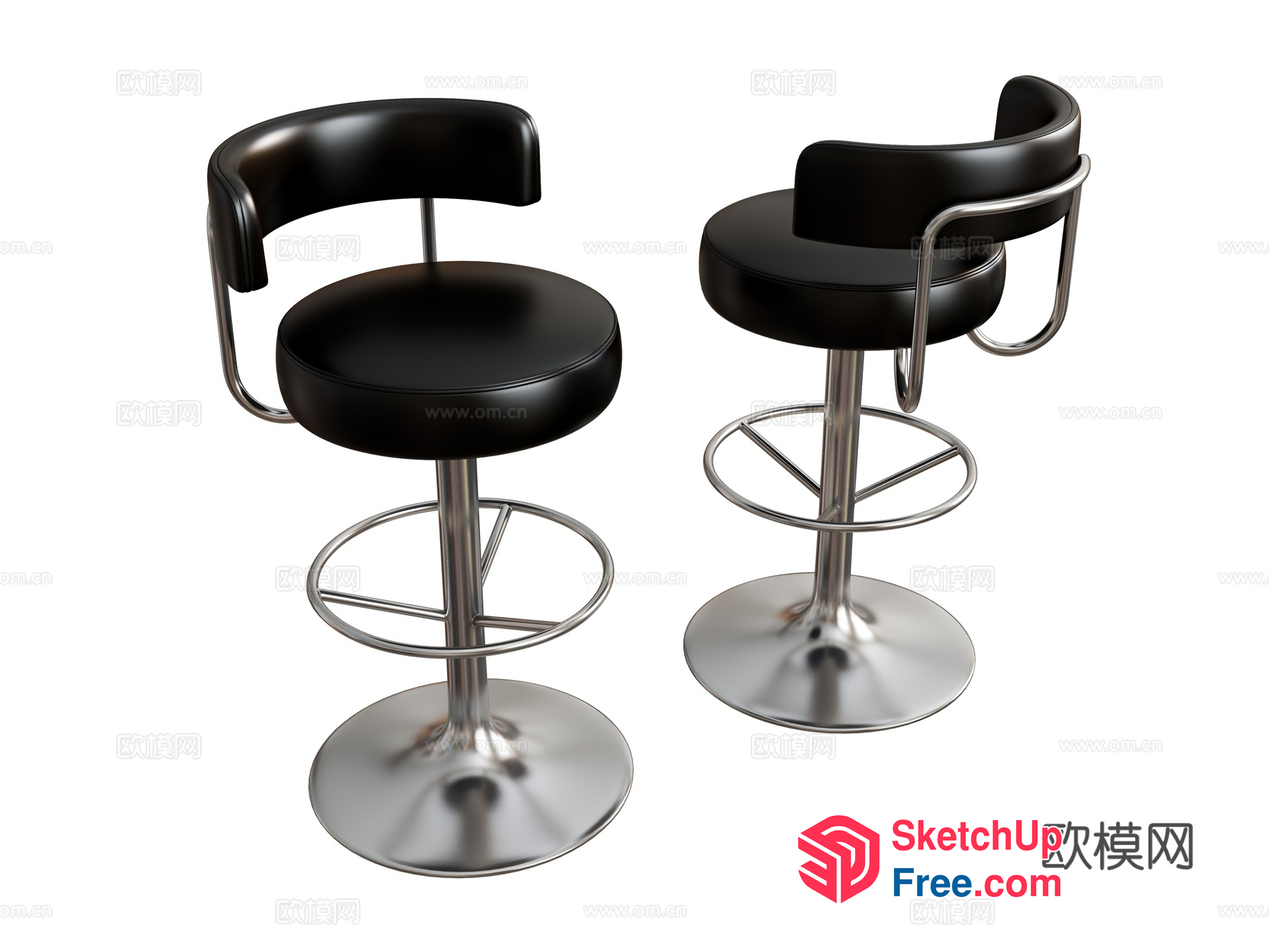 Stylish Black And Silver Bar Chairs 3D SketchUp File