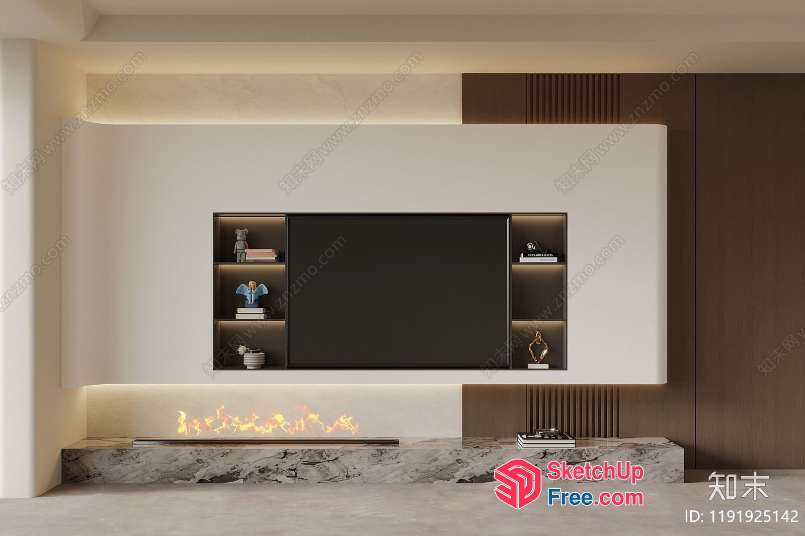 Modern Minimalist Fireplace And Tv Wall 3D SketchUp File